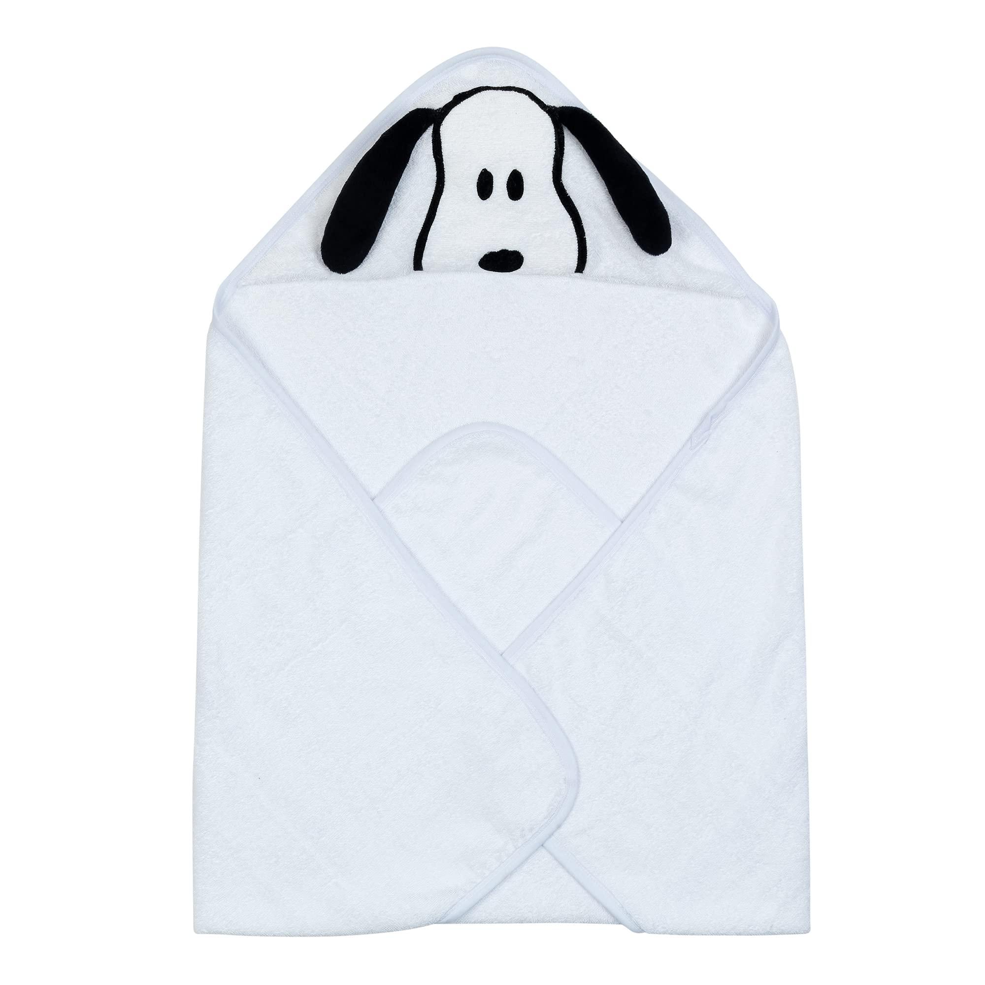 Lambs & Ivy Snoopy hooded towel with bath-time wrap detail