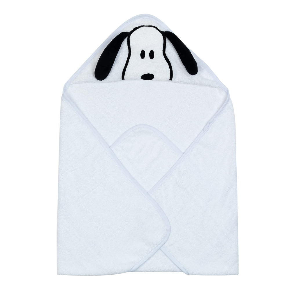 Lambs & Ivy Snoopy hooded towel with bath-time wrap detail