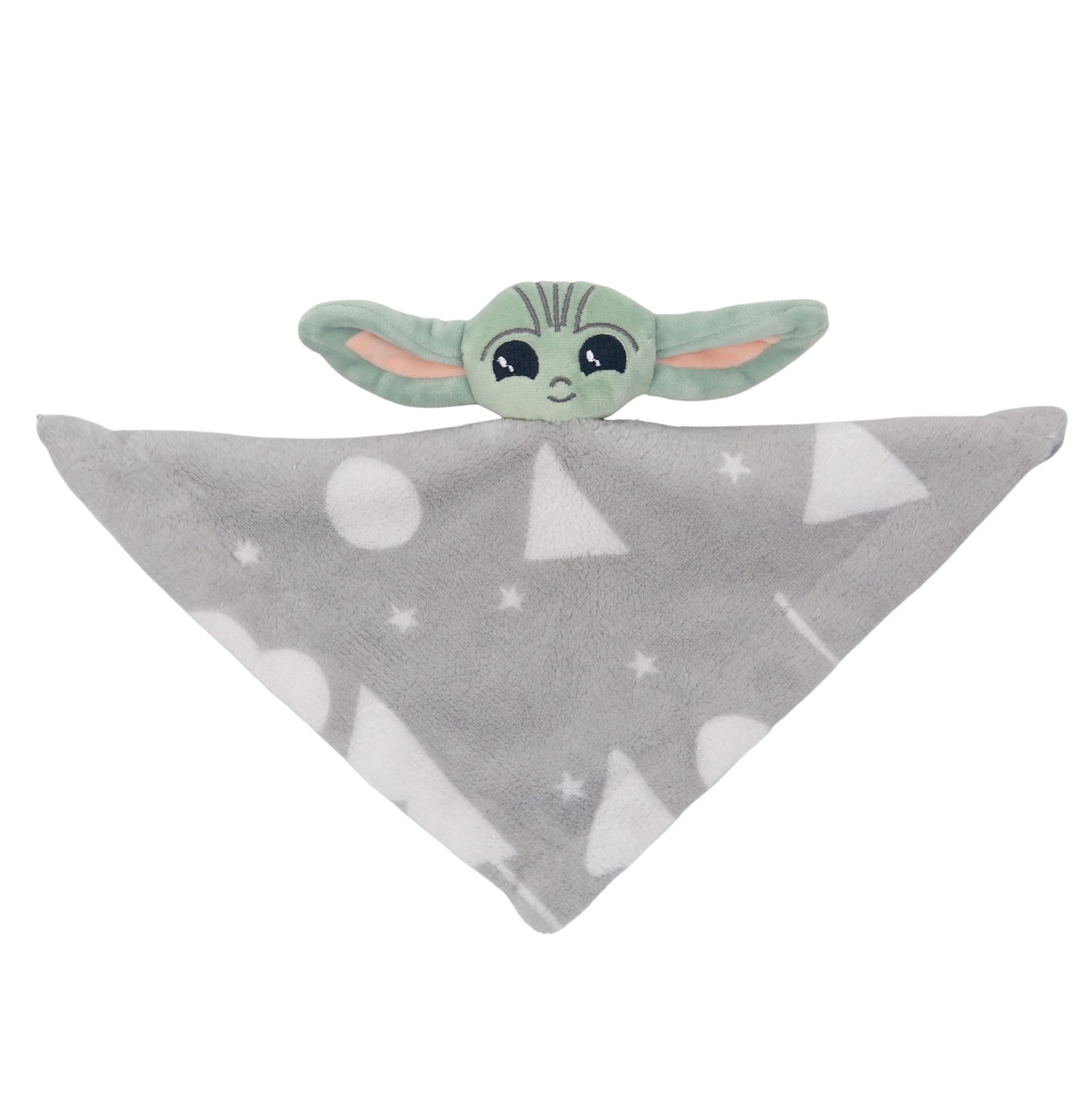 Lambs & Ivy Grogu security blanket close-up fabric weave enhances softness.