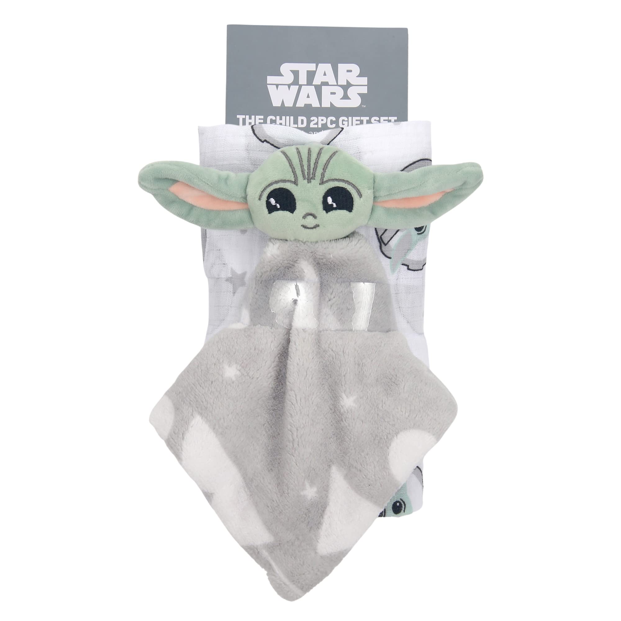 Lambs & Ivy Baby Yoda lovey showing stitched edge for durability.
