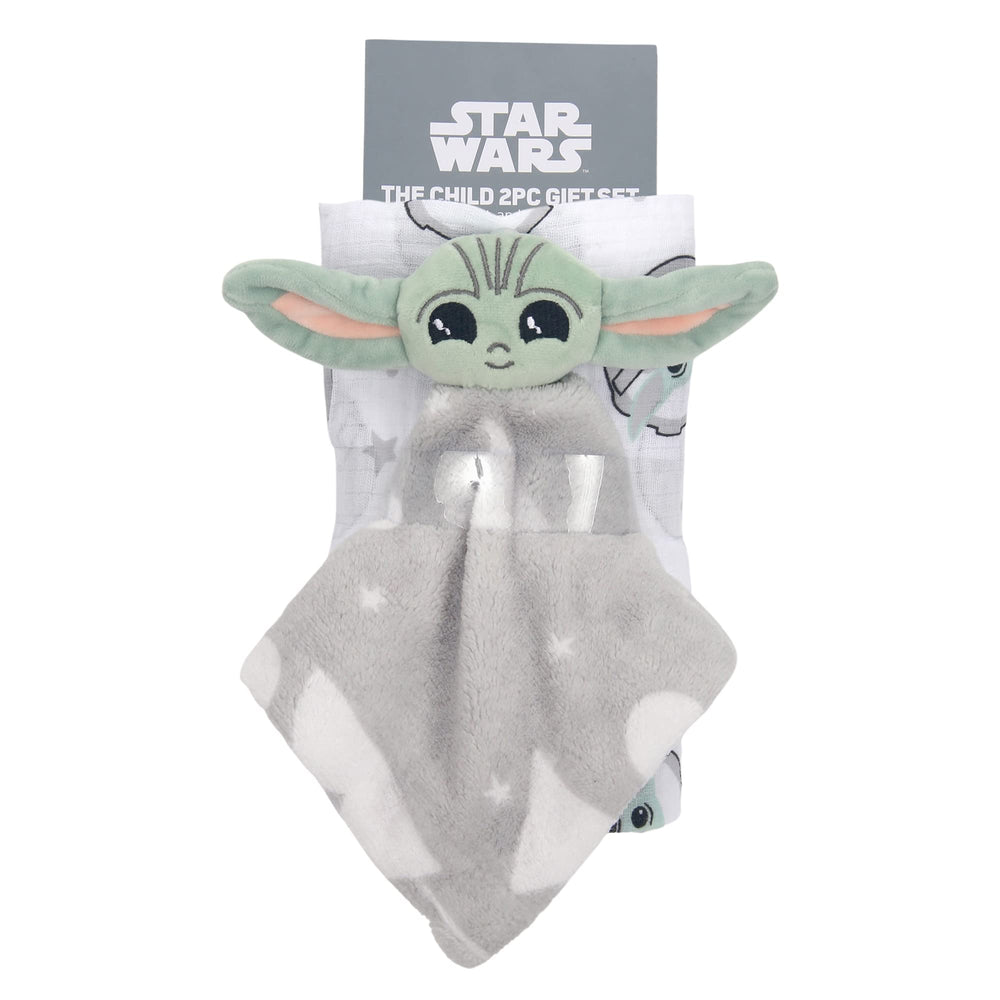 Lambs & Ivy Baby Yoda lovey showing stitched edge for durability.