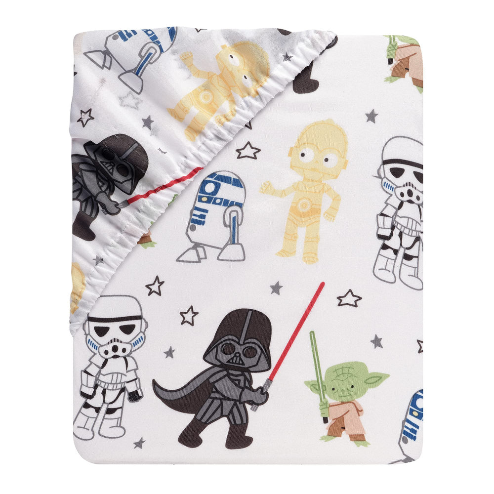 Lambs & Ivy Yoda close-up on Star Wars sheet highlights soft microfiber feel
