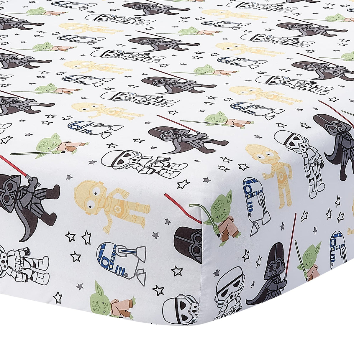 Lambs & Ivy Star Wars sheet with Yoda and Darth Vader for cozy crib beds