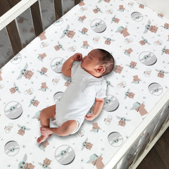 Lambs & Ivy Star Wars The Child crib sheet with Baby Yoda motif keeps nurseries playful