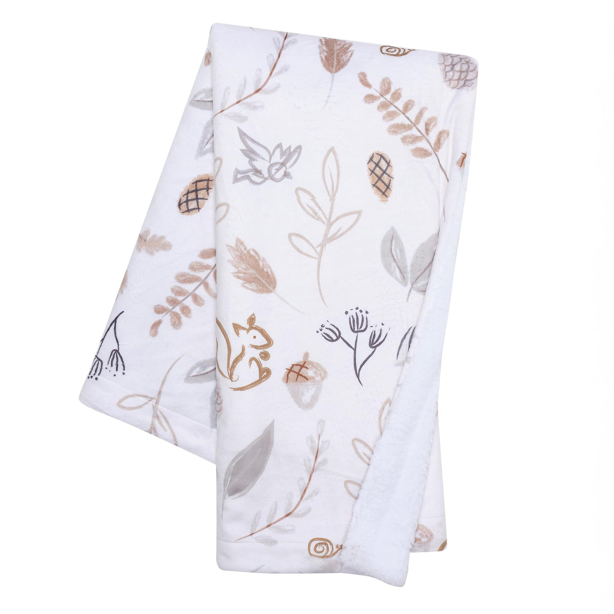 Lambs & Ivy treetop fox forest blanket front shows plush minky for cozy cuddles.
