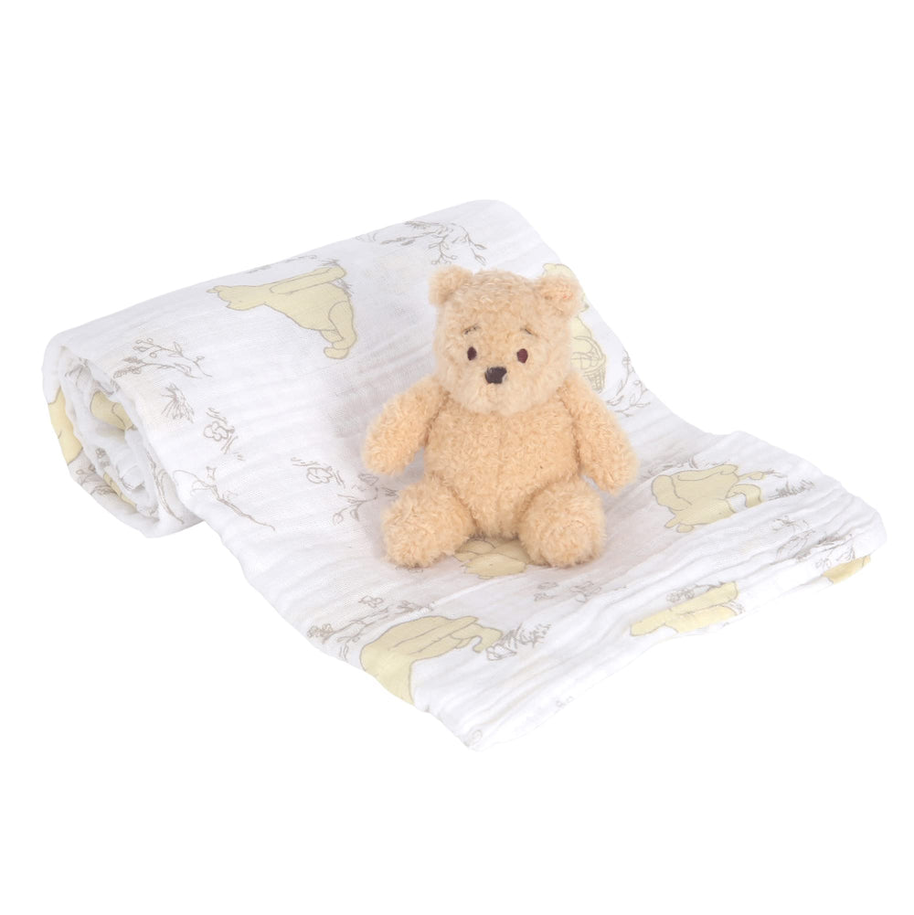 Lambs and Ivy Winnie the Pooh swaddle blanket forest scene for cozy newborn comfort.