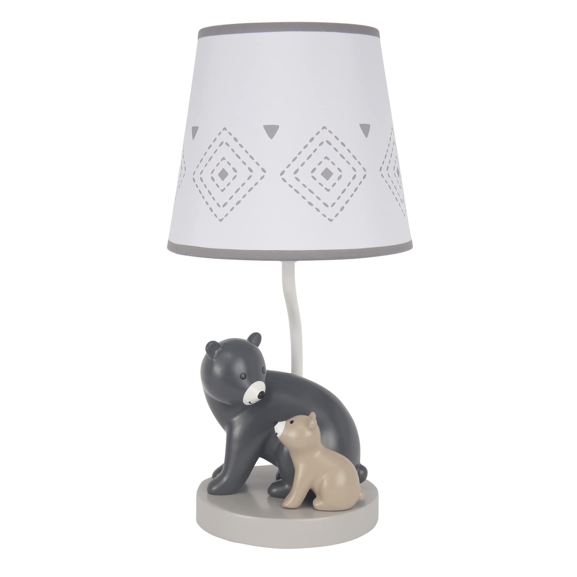 Lambs & Ivy woodland forest gray bears lamp shows hand-painted bear duo for bedtime ambiance