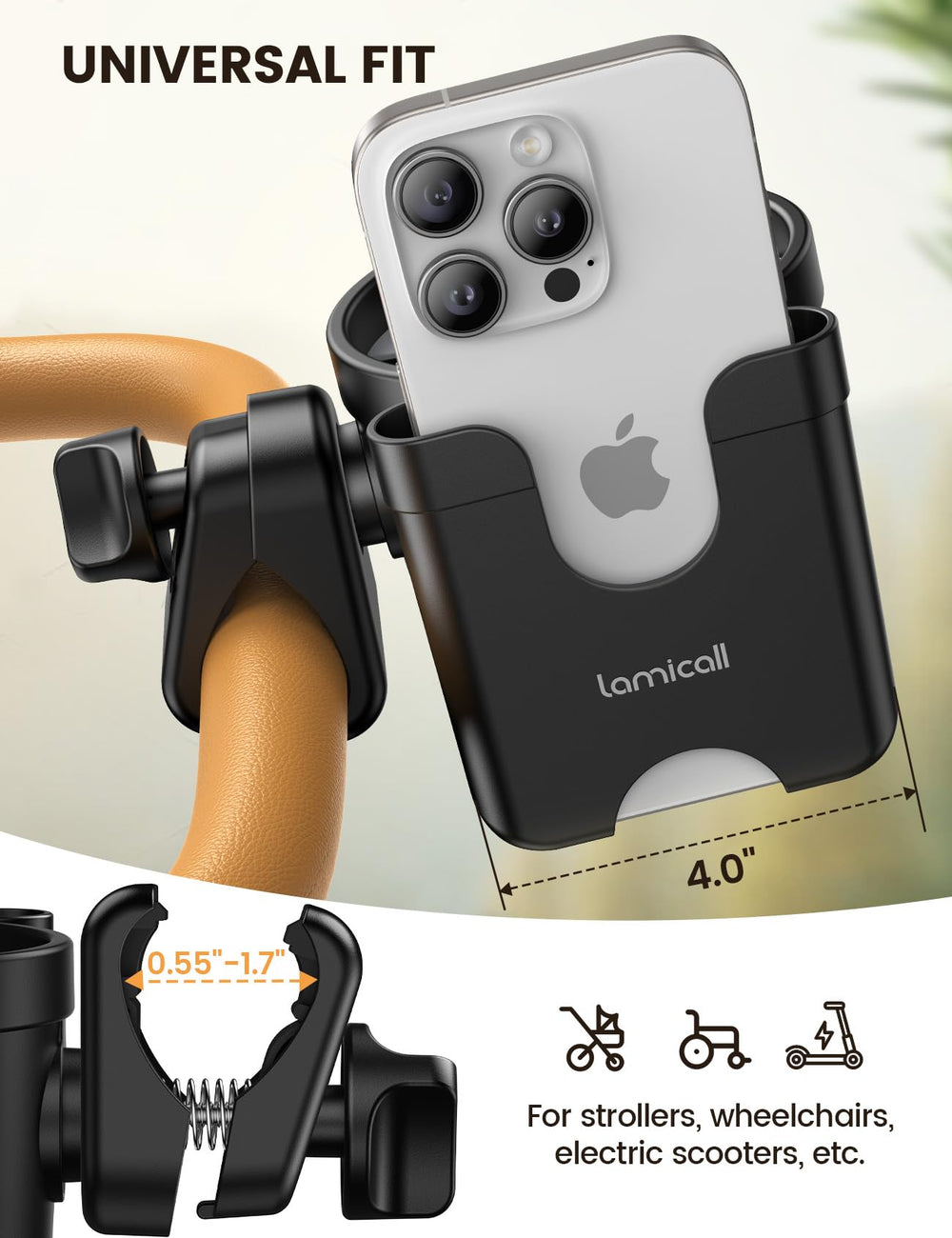 Lamicall compatibility wide view shows fit with Uppababy, Doona, Nuna and more.