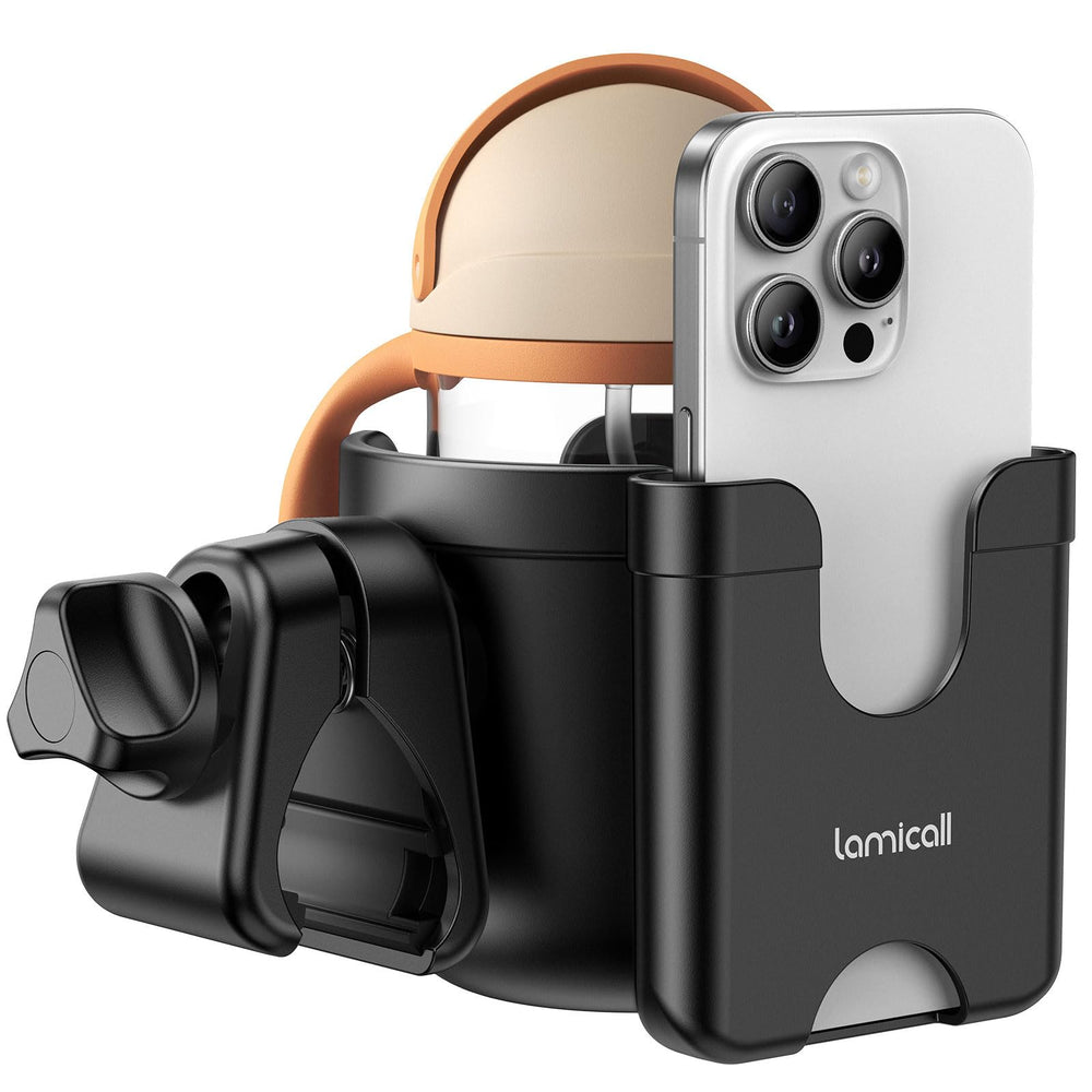 Lamicall stroller cup holder angled view for quick drinks on the go.