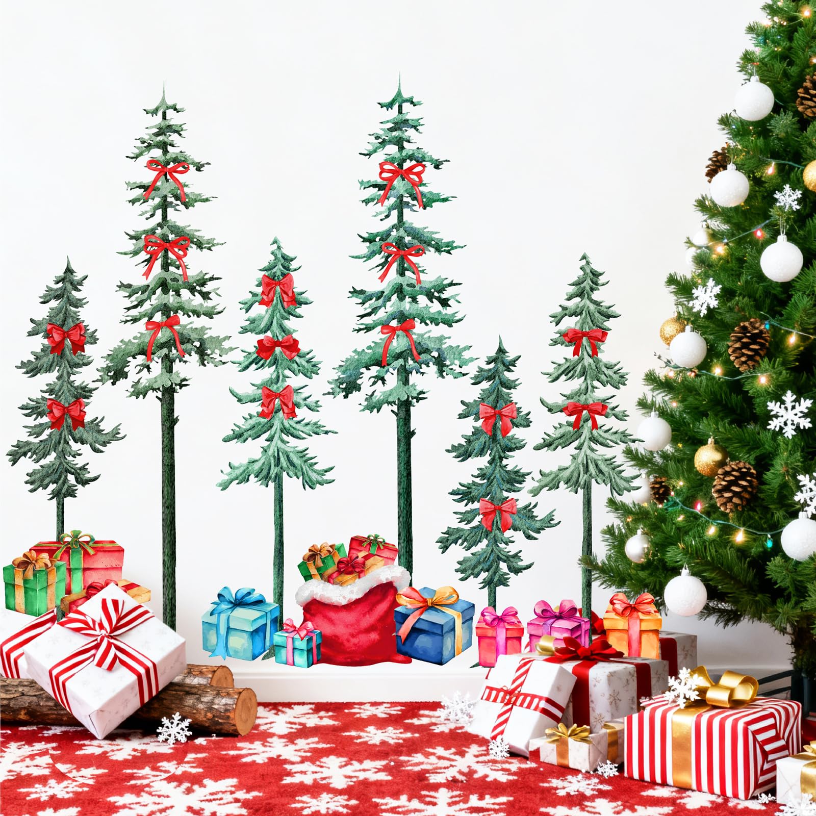 Lamkidle large Christmas tree wall sticker in watercolor style adds cozy festive charm to any room.