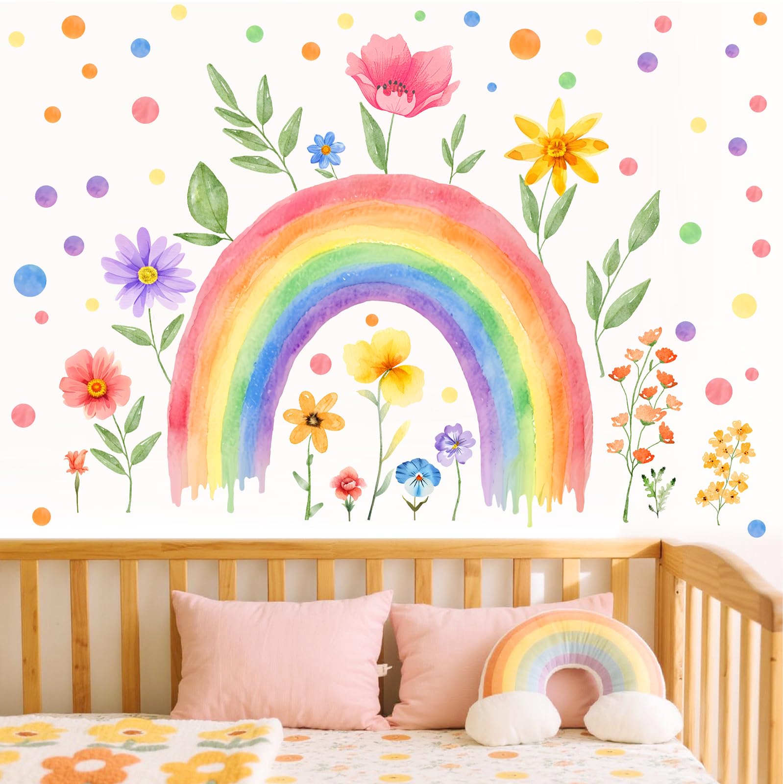 Lamkidle large rainbow flower wall decal for vibrant bedroom decor