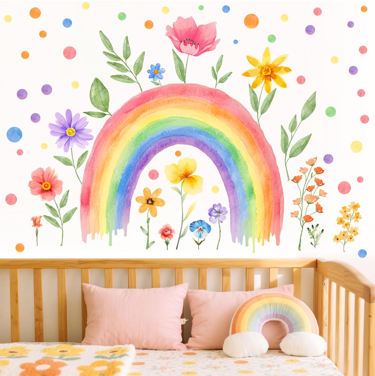 Lamkidle large rainbow flower wall decal for vibrant bedroom decor
