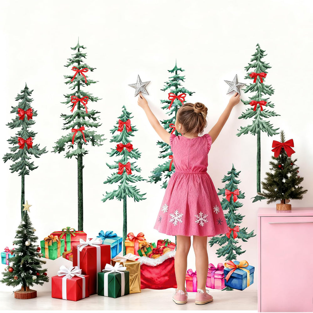 Lamkidle removable green tree wall decals simplify seasonal decorating updates.