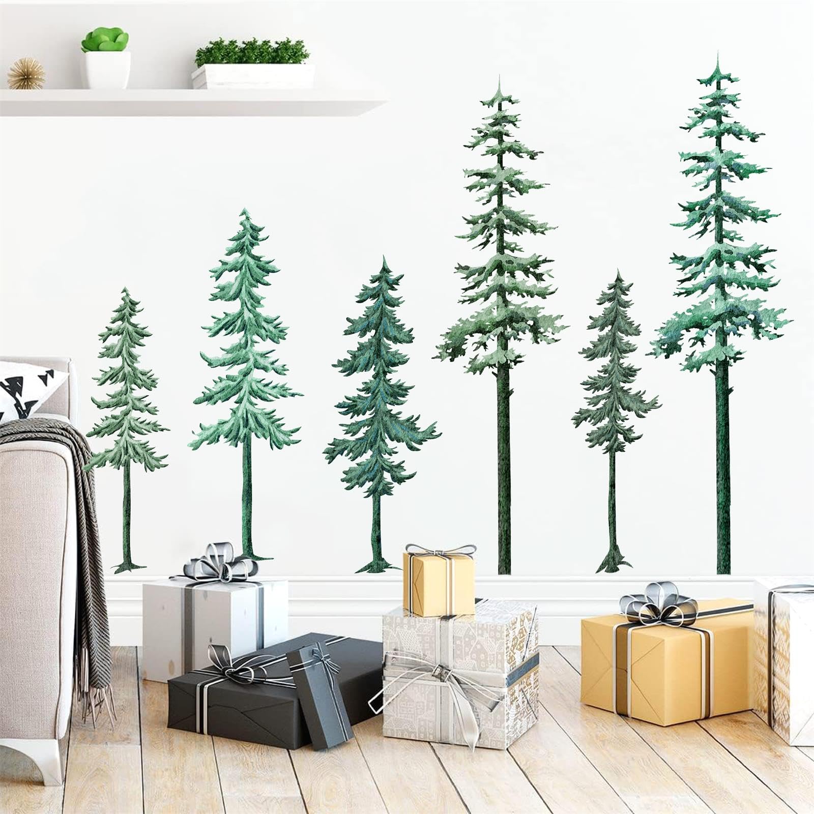 Lamkidle watercolor pine trees wall stickers brighten a nursery with nature inspired decor
