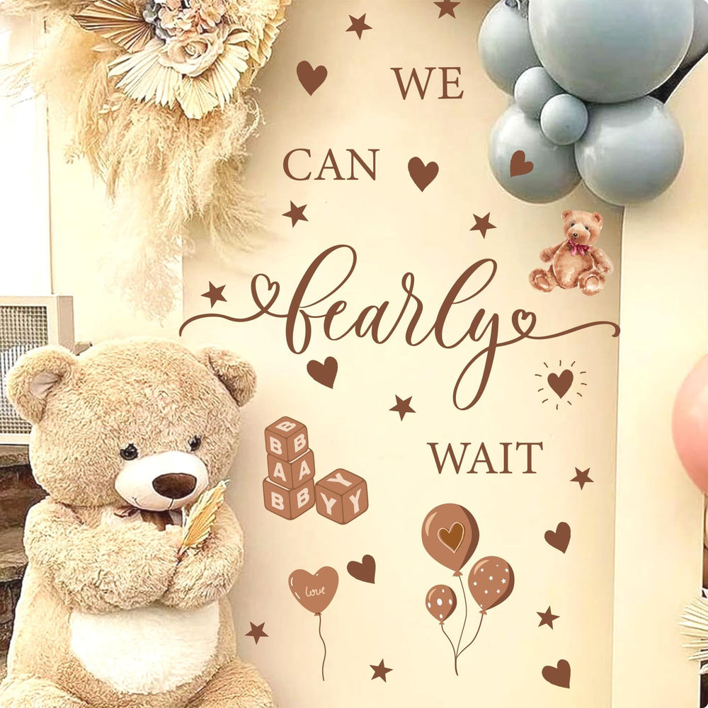 Lamkidle We Can Bearly Wait sign wall for festive gender reveal decoration