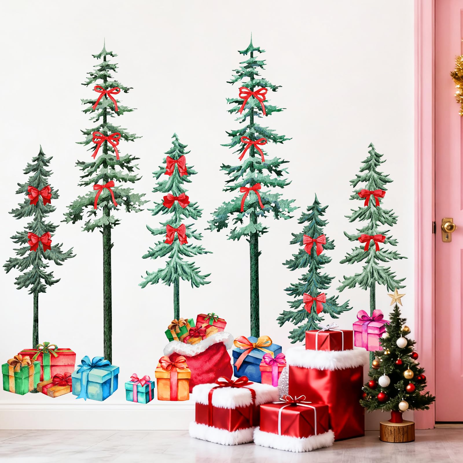 Lamkidle Xmas bow tree wall decals create a playful focal point in living spaces.