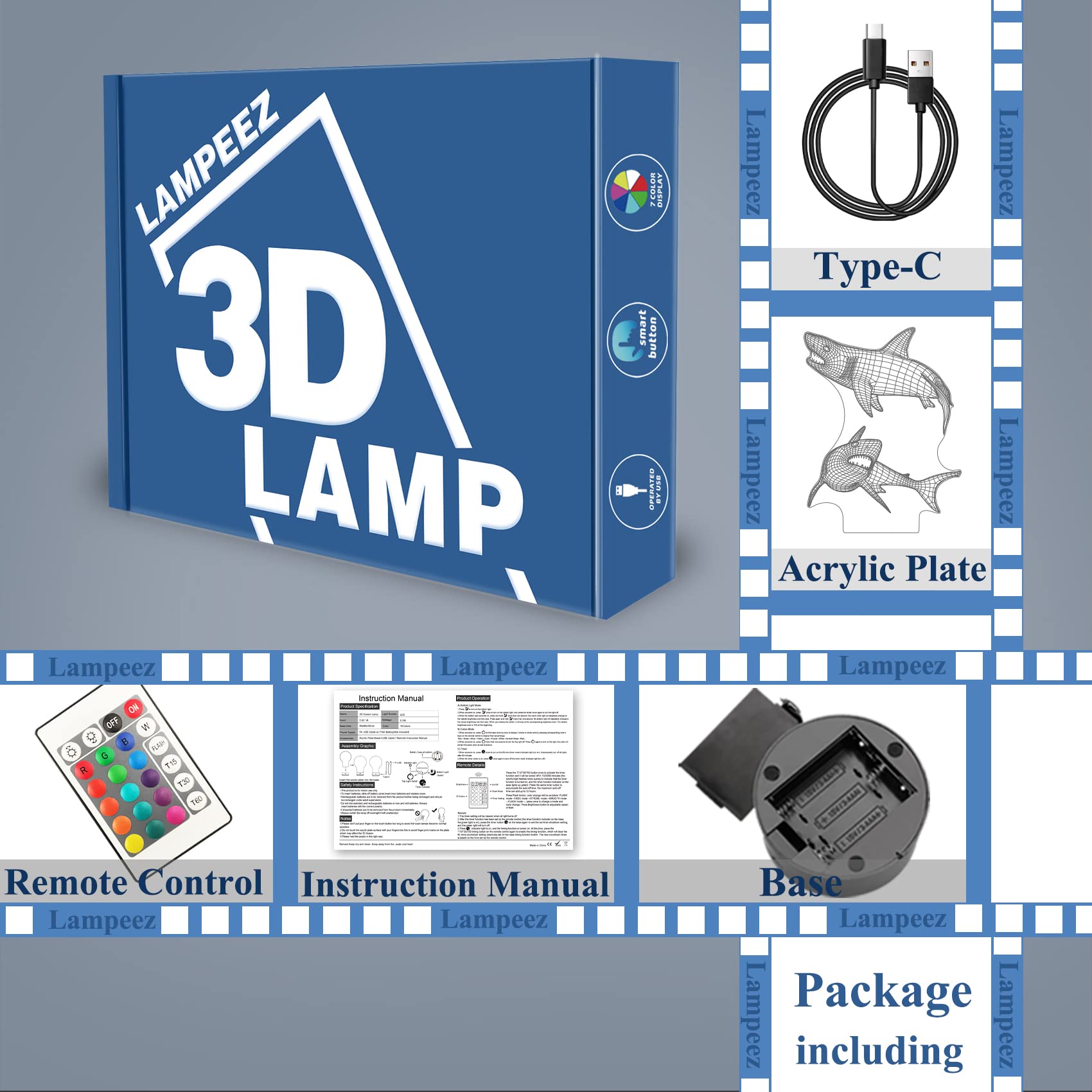 Lampeez gift-pack includes base, acrylic sheet, remote, and USB cable for easy gifting.