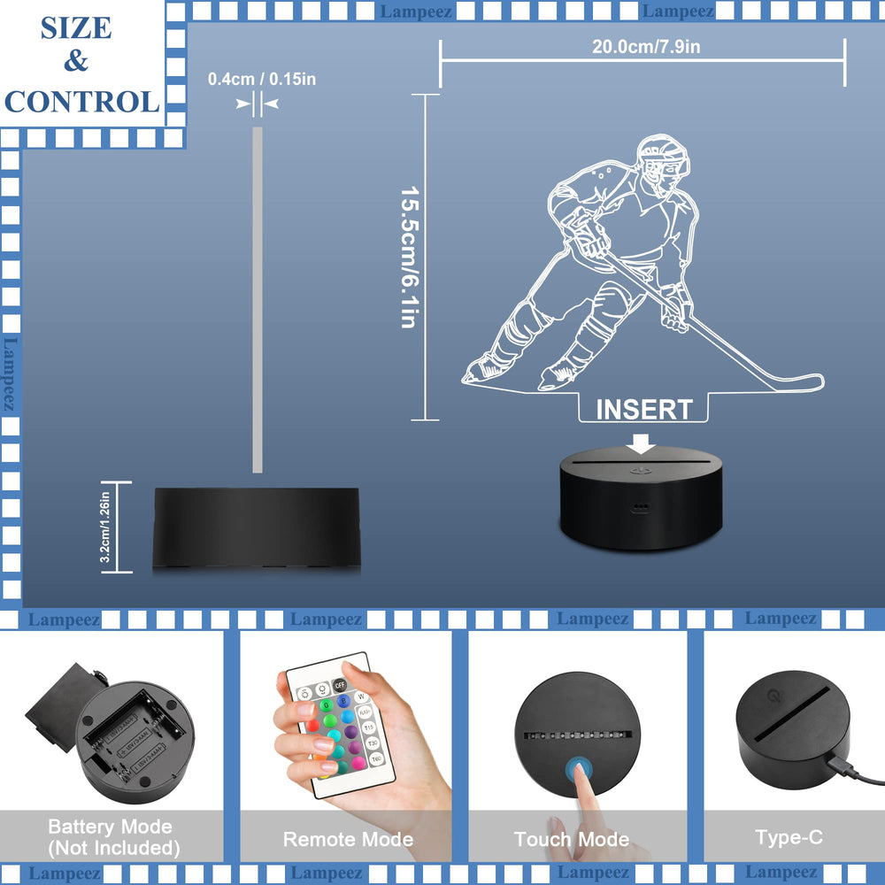 Lampeez ice hockey player 3D night light adjustable brightness for comfort