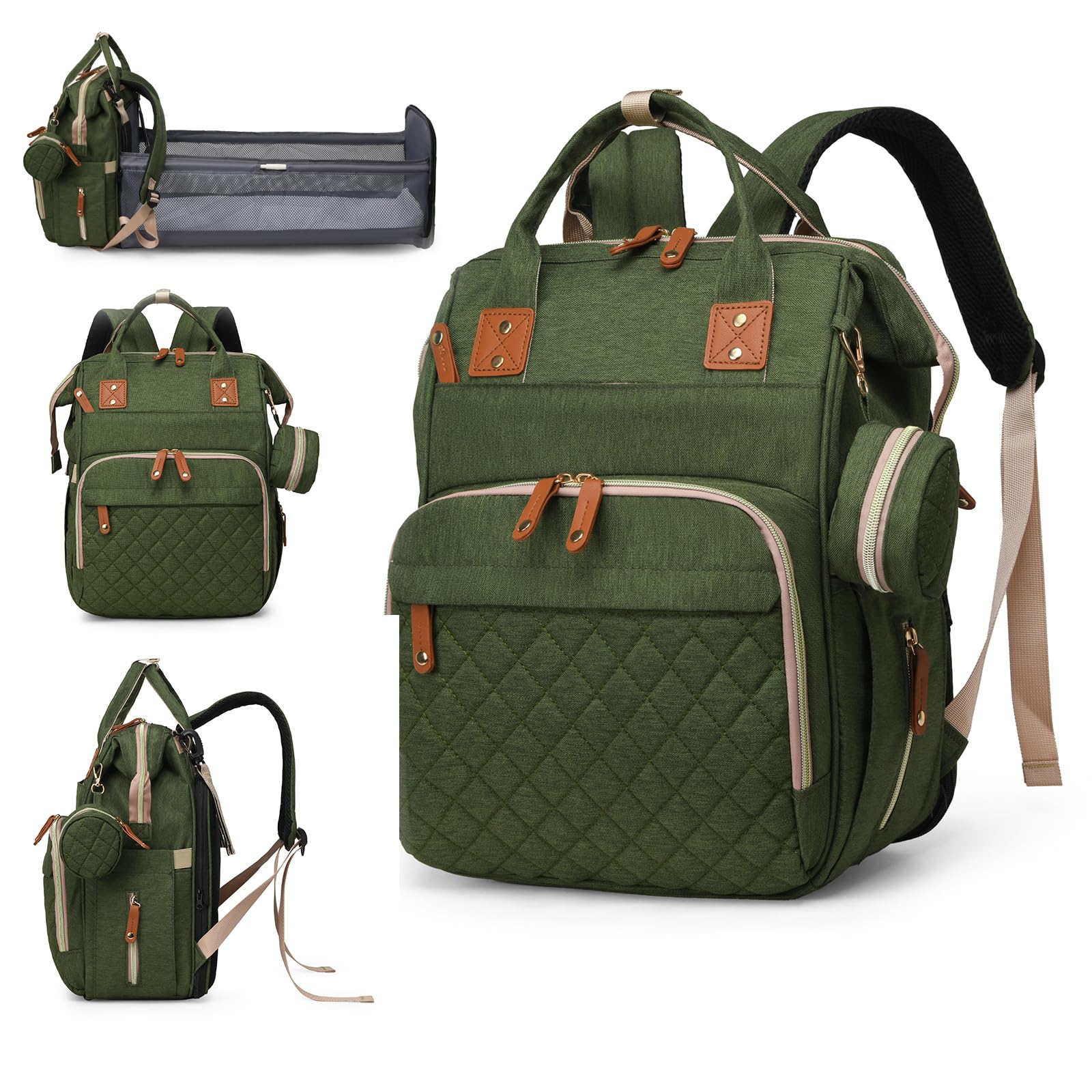 Lamroro diaper bag with changing station ready for on-the-go diaper changes.