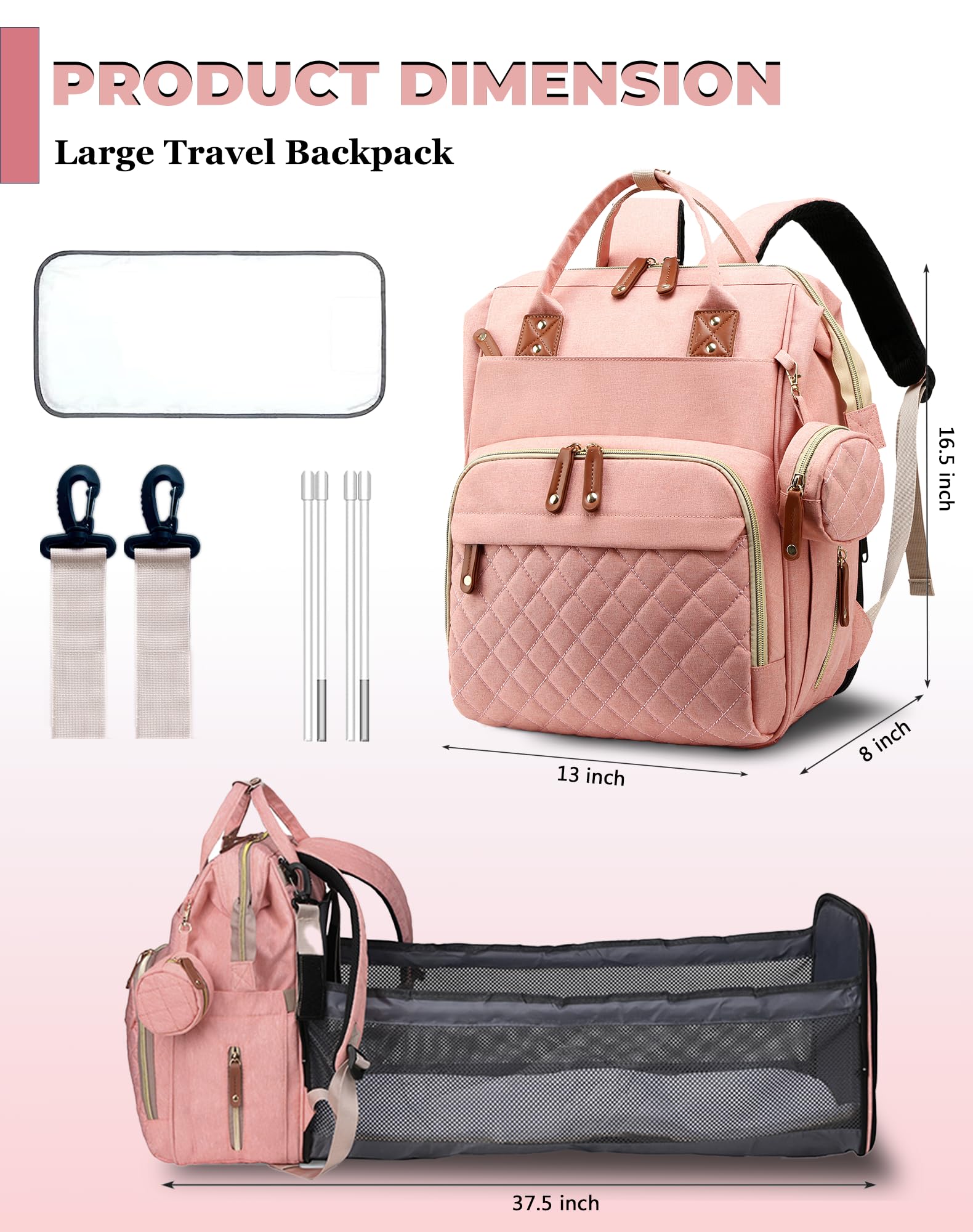 Lamroro Diaper Bag durable waterproof 900D fabric protects contents in rain.