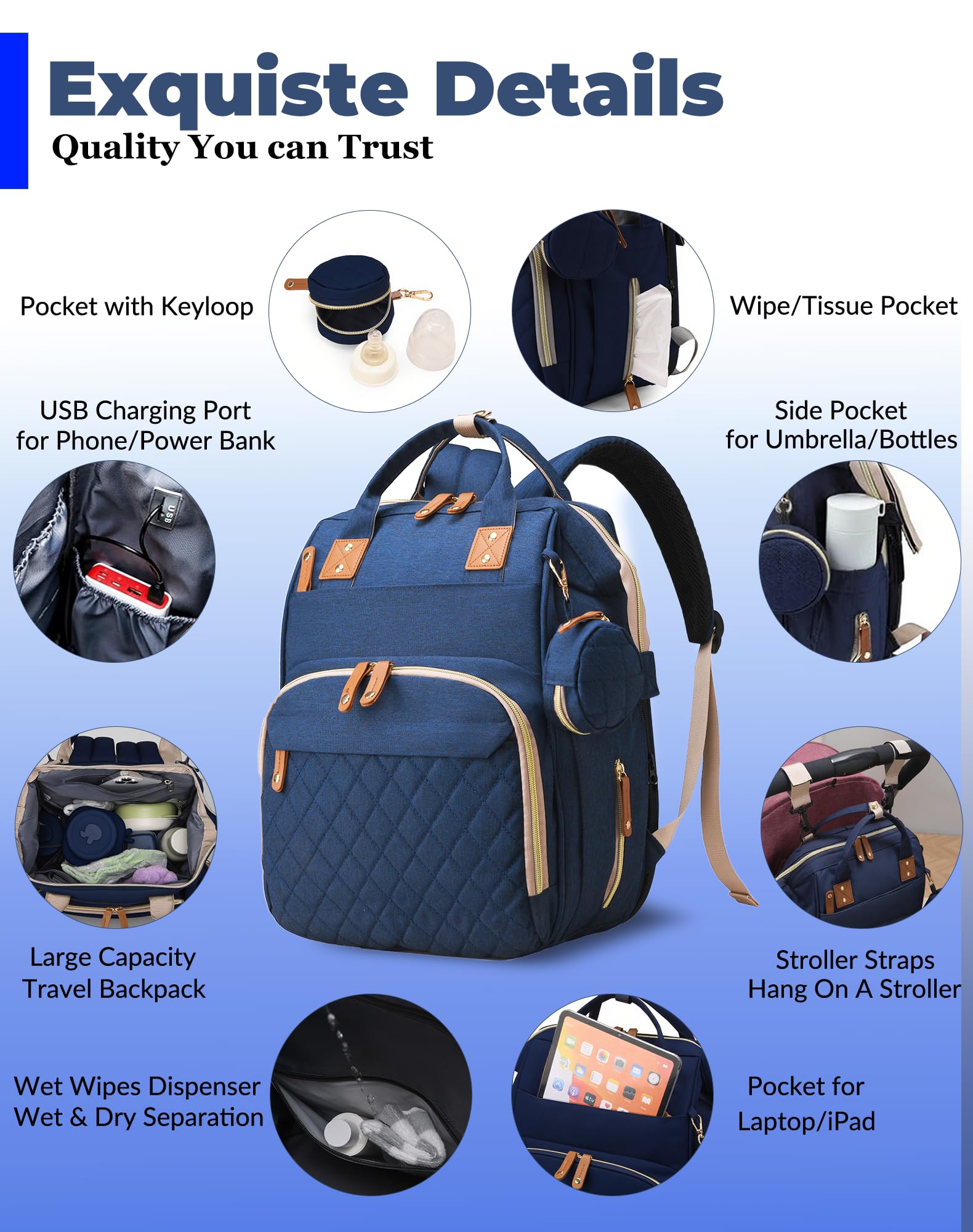 Lamroro bag showing large capacity pockets for baby essentials