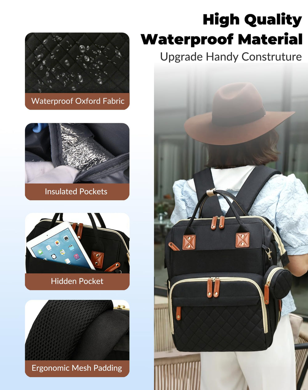 Lamroro backpack features wide straps and back padding for comfort