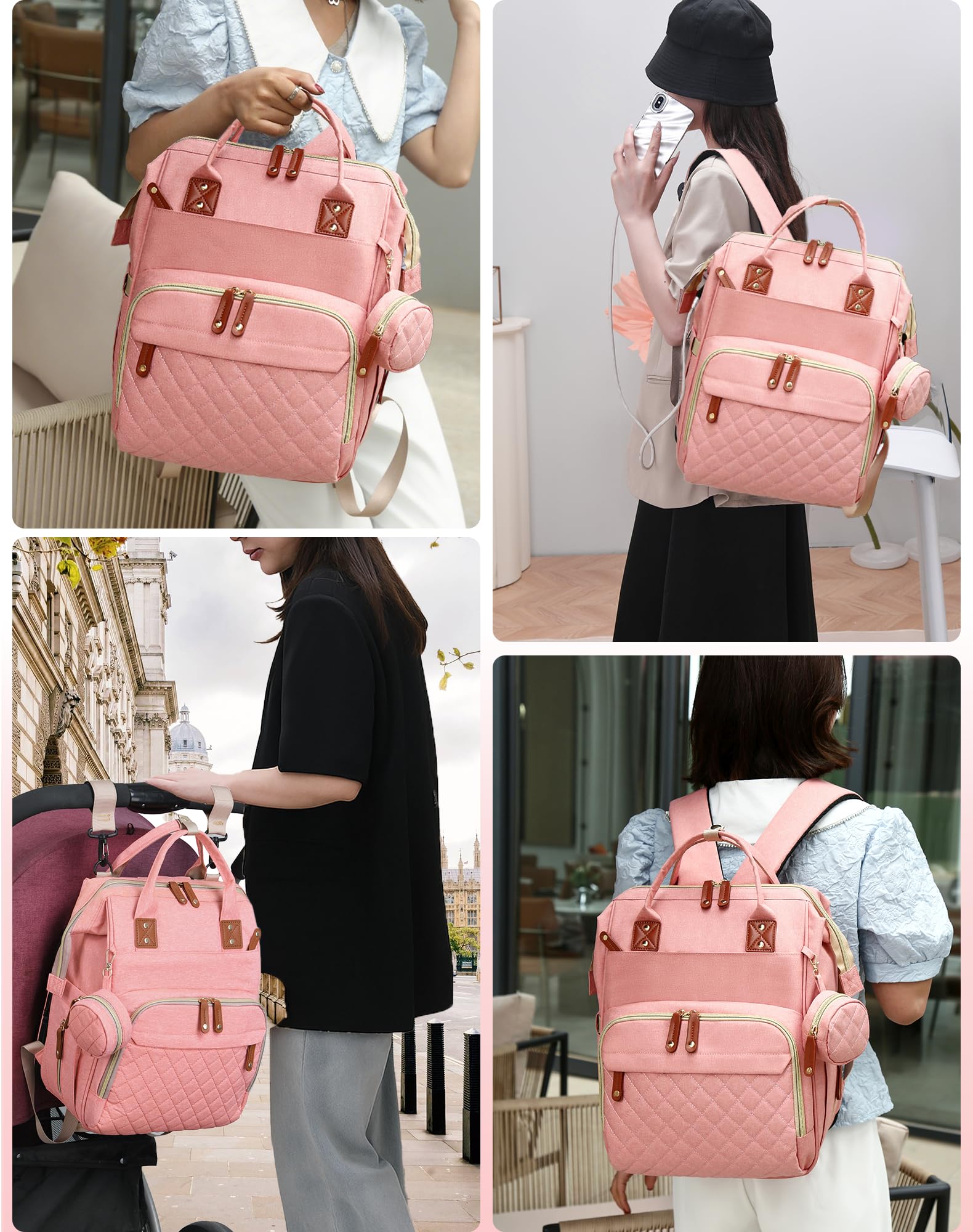 Lamroro Diaper Bag stroller hanger attachment makes transitions easier.