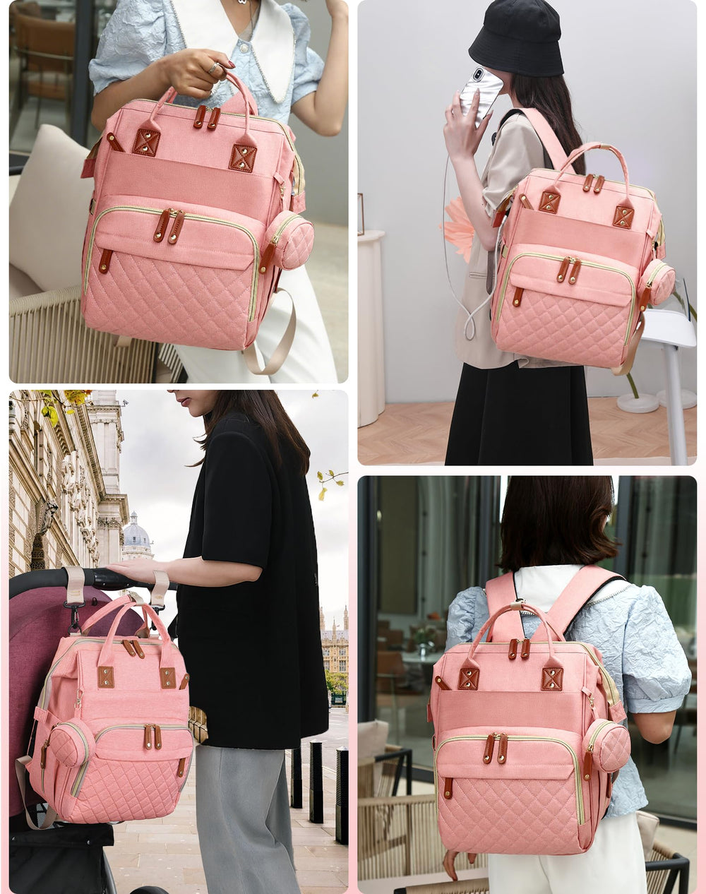 Lamroro Diaper Bag stroller hanger attachment makes transitions easier.