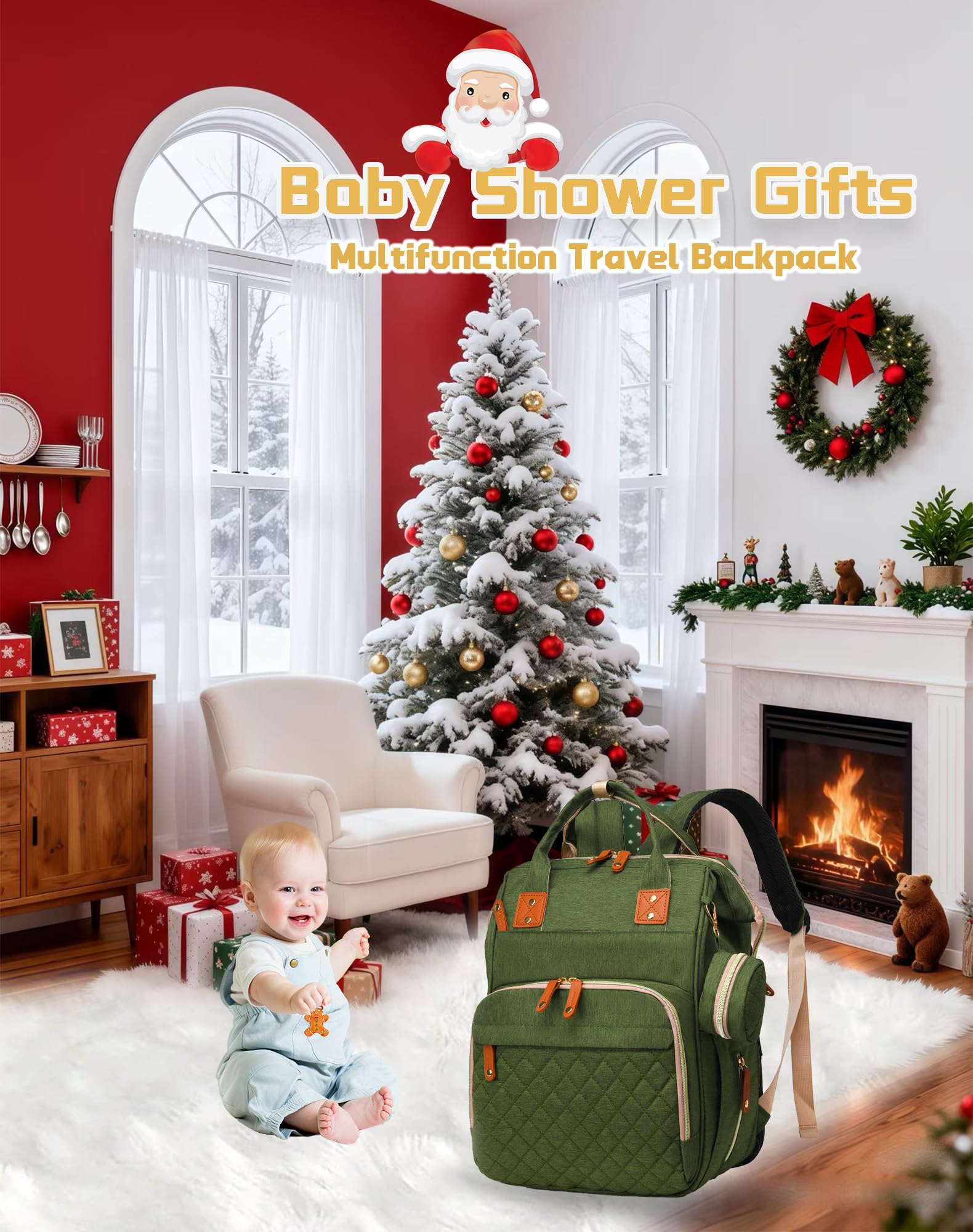 Lamroro diaper bag with stroller hooks for hands-free mobility.