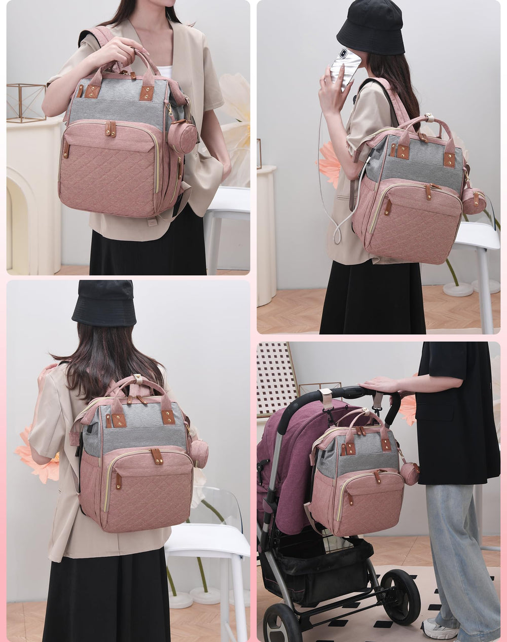 Lamroro diaper bag stroller-hooks let you hang it on the stroller.
