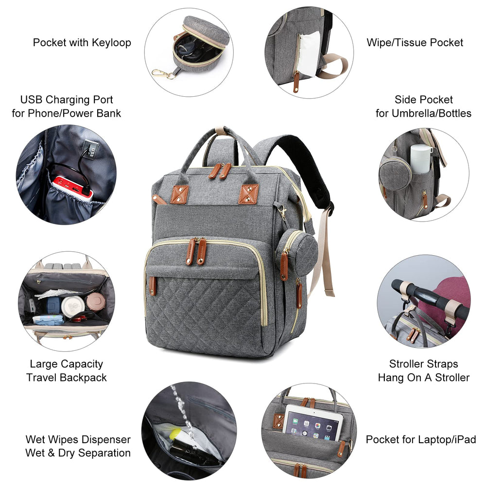 Lamroro diaper bag USB charging port for powering devices during outings.