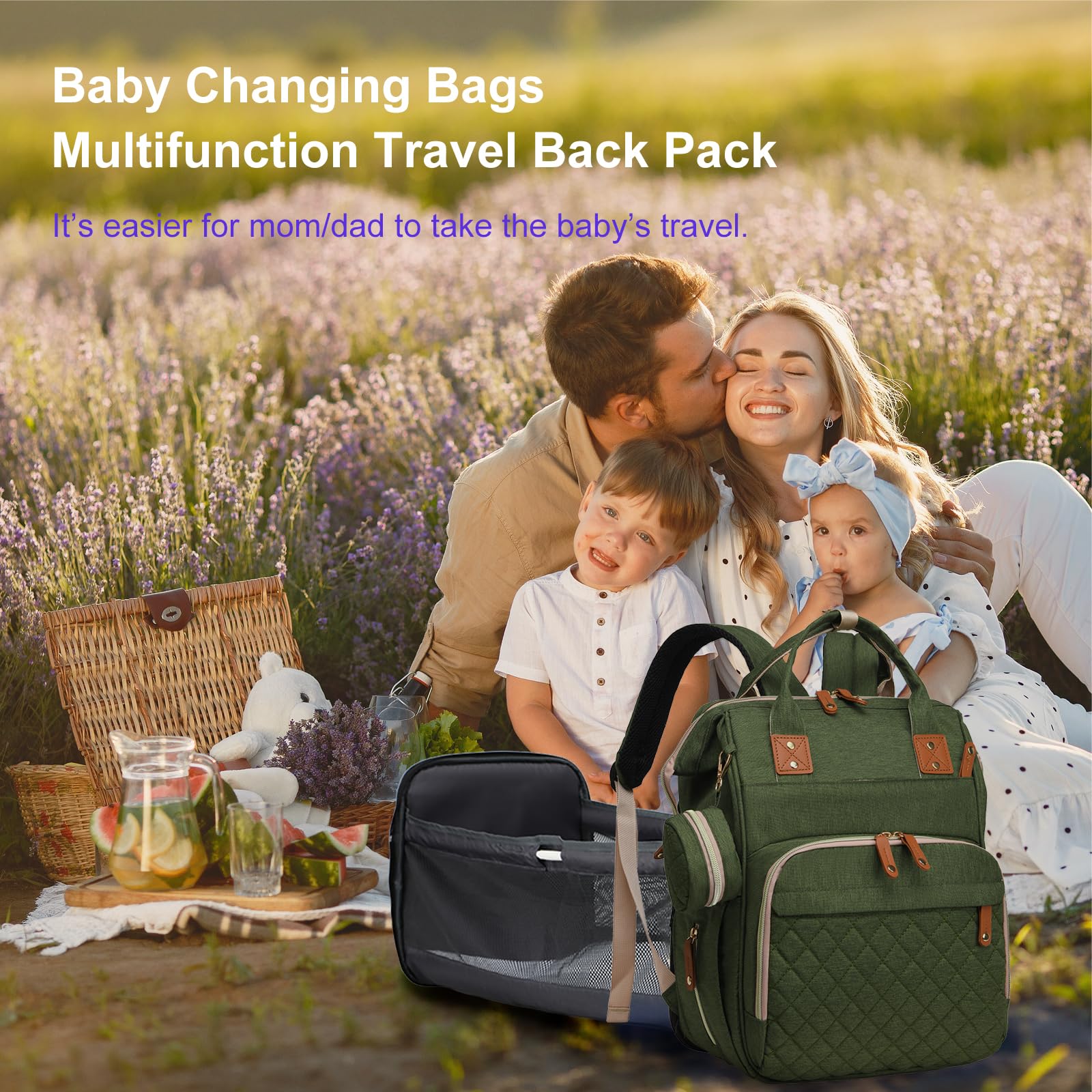 Lamroro diaper bag versatile design suitable for travel with mom or dad.