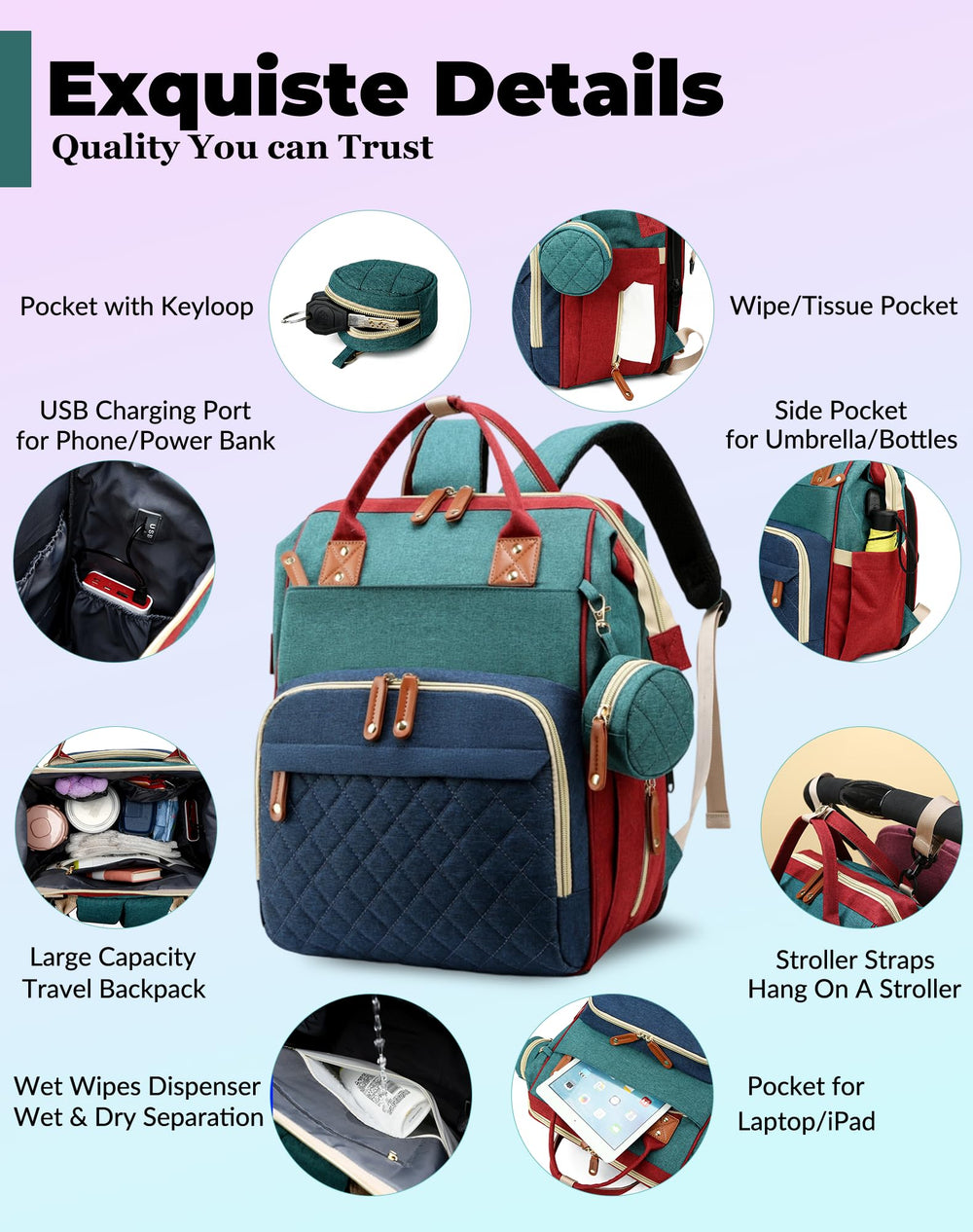 Lamroro waterproof 900D Oxford exterior protects gear on rainy days