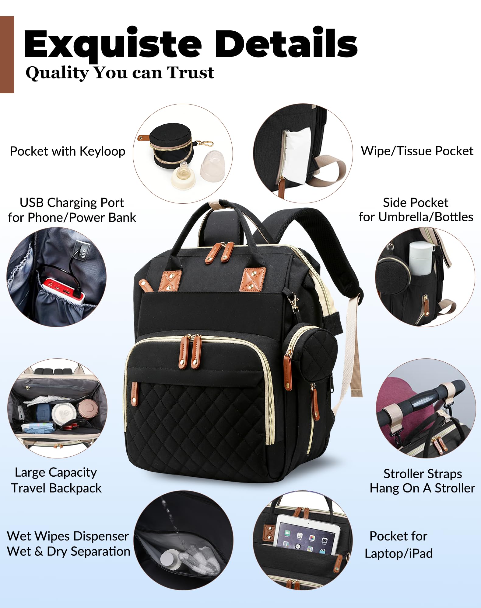 Lamroro diaper bag waterproof 900D fabric keeps gear dry