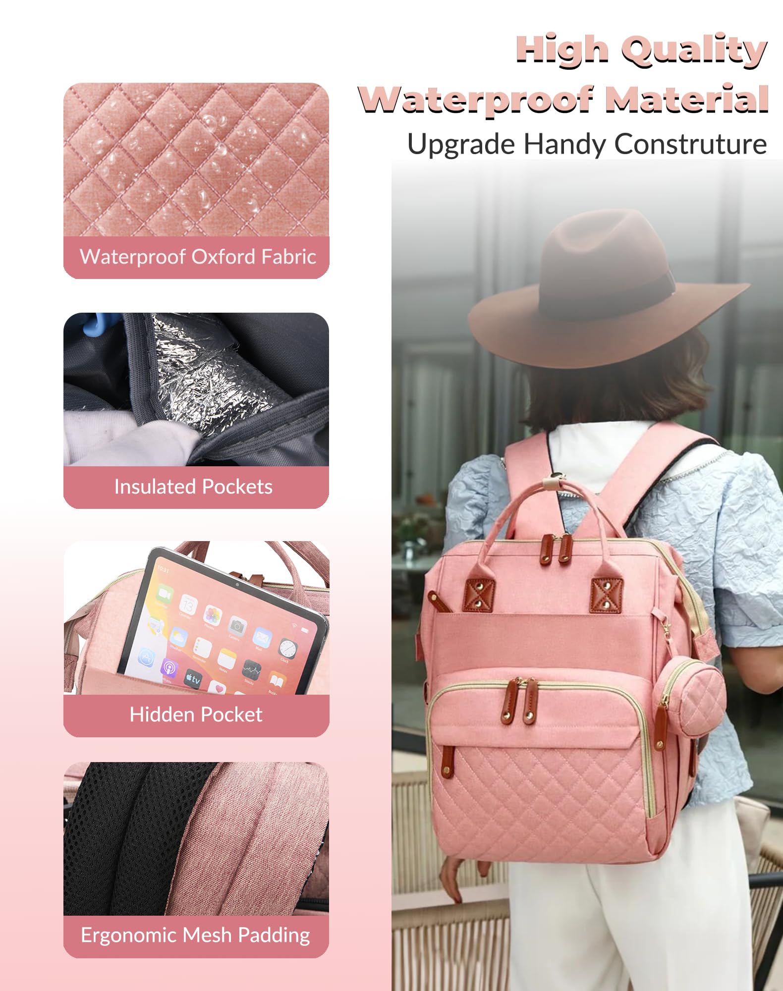 Lamroro Diaper Bag wide shoulder straps support comfort during long carries.