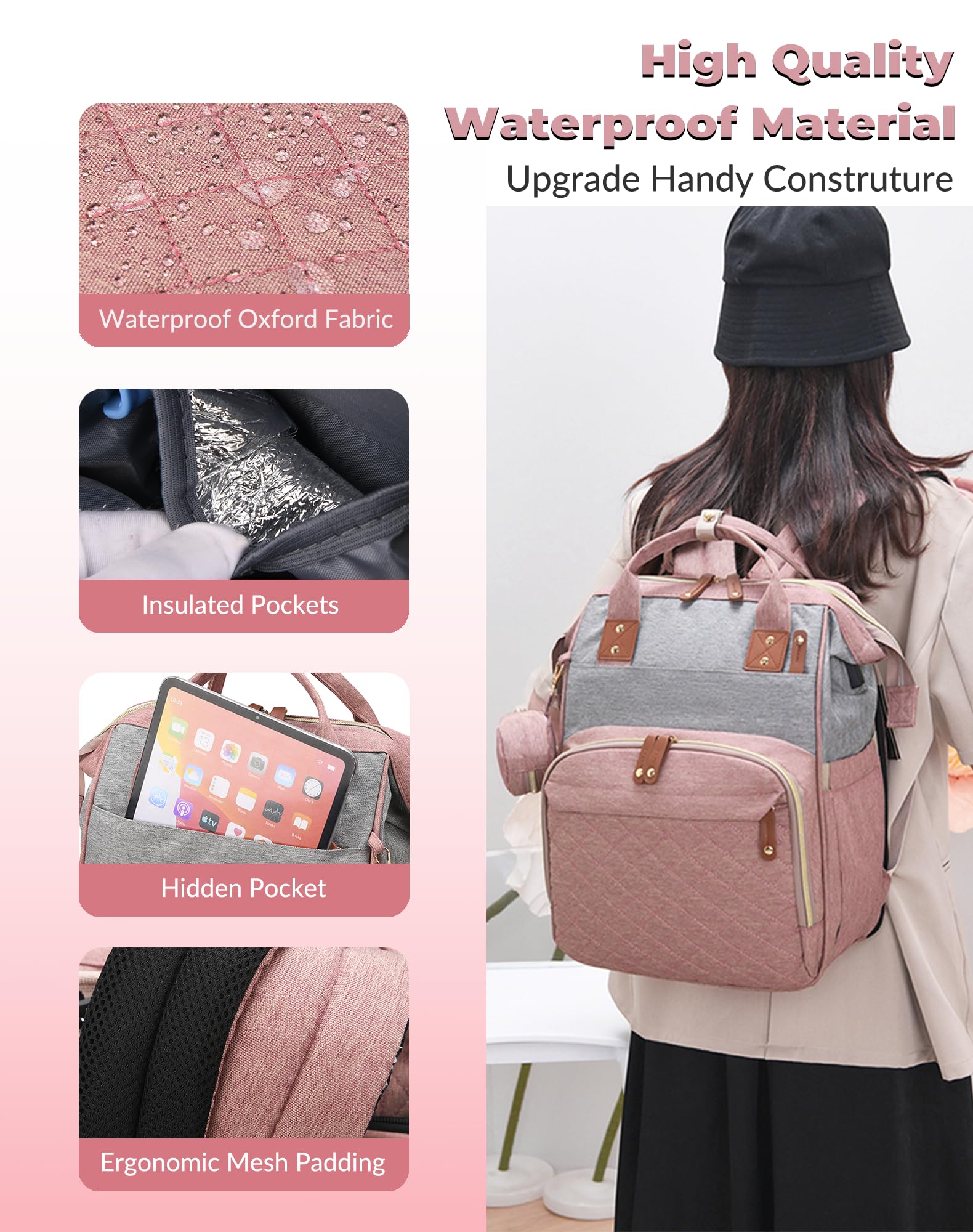 Lamroro diaper bag wide-shoulder-straps ease carrying over long trips.