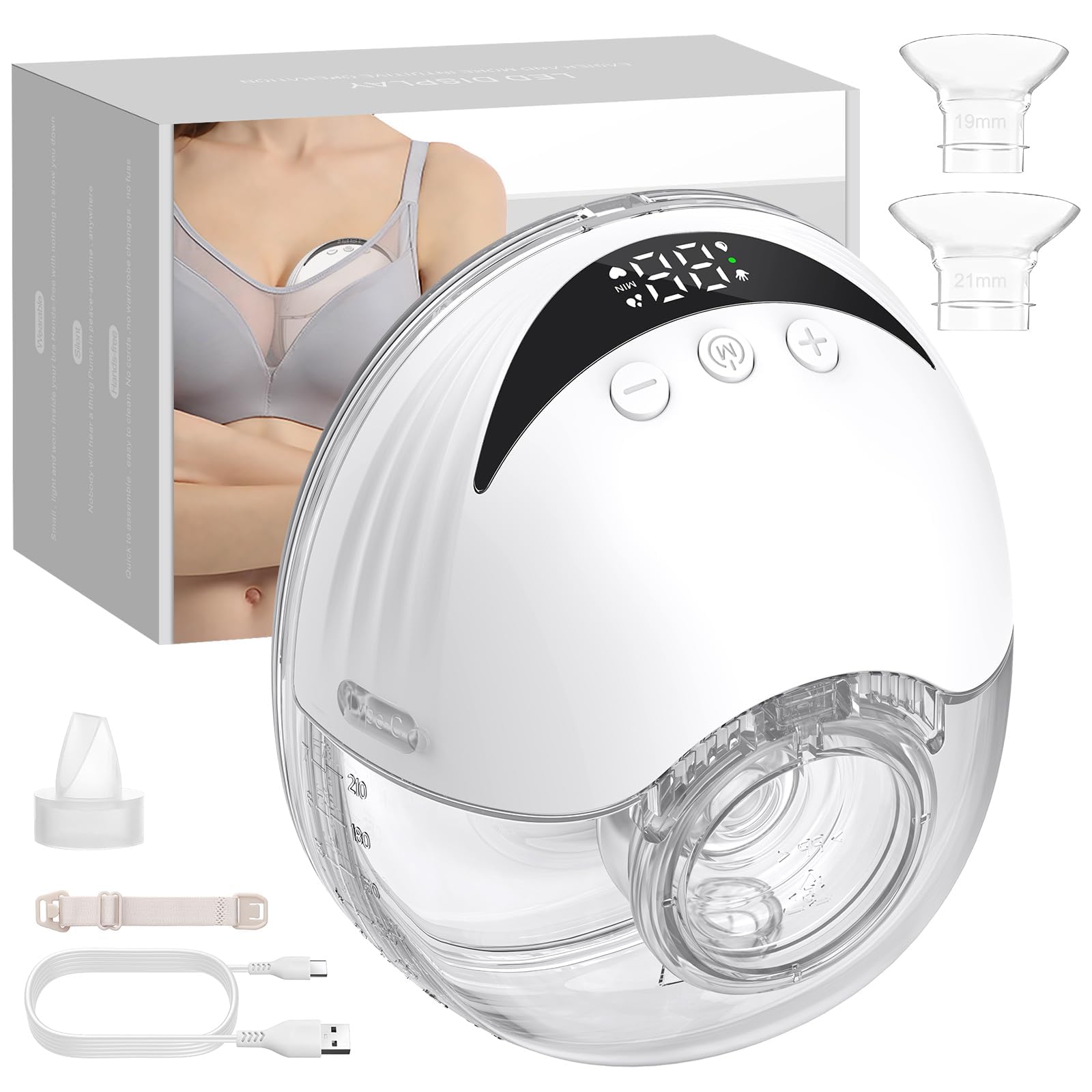 LAMSUET hands-free pump worn in bra for discreet, efficient pumping.