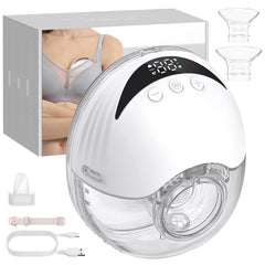 LAMSUET hands-free pump worn in bra for discreet, efficient pumping.