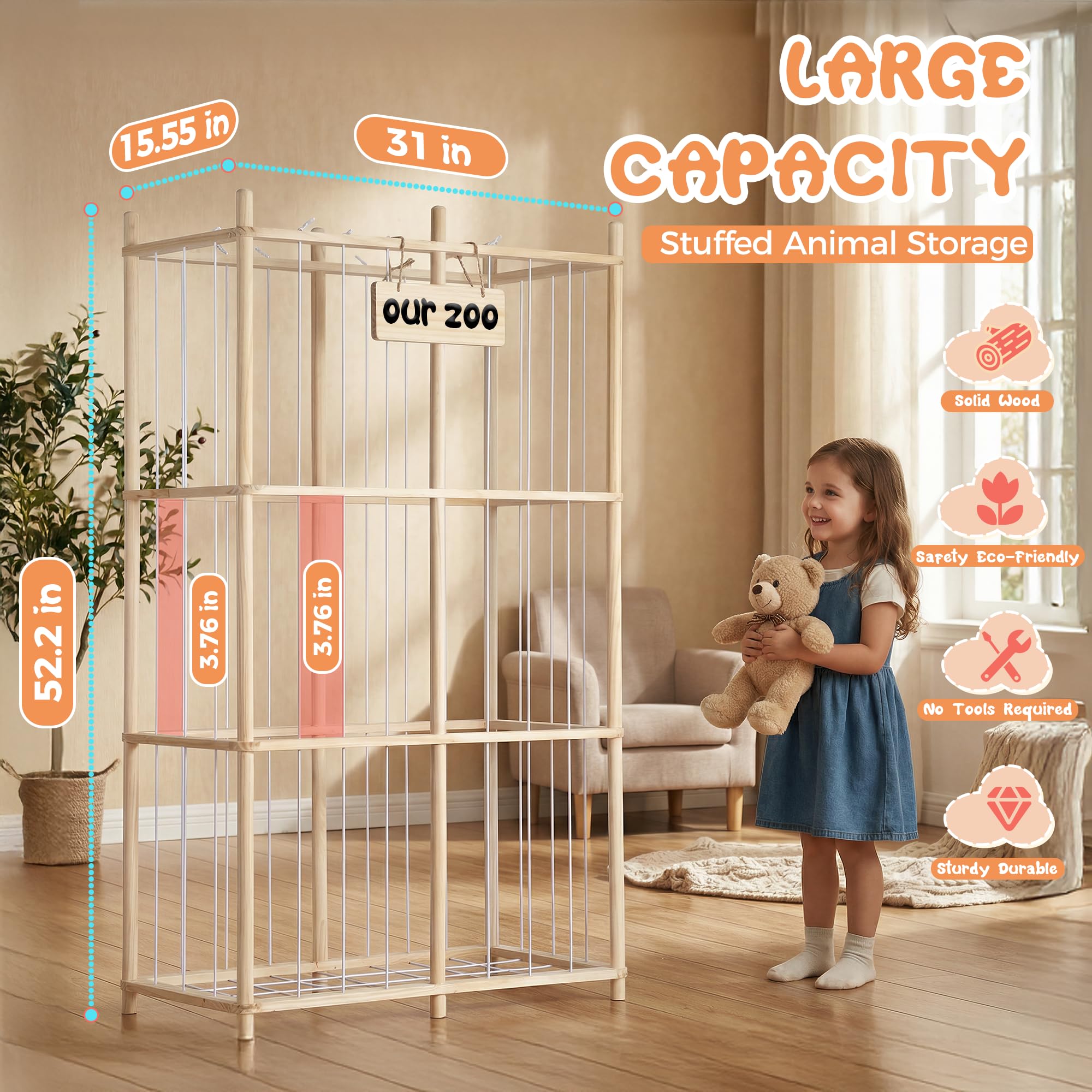 LAMU double-capacity storage tower maximizes space for over 100 plush items.