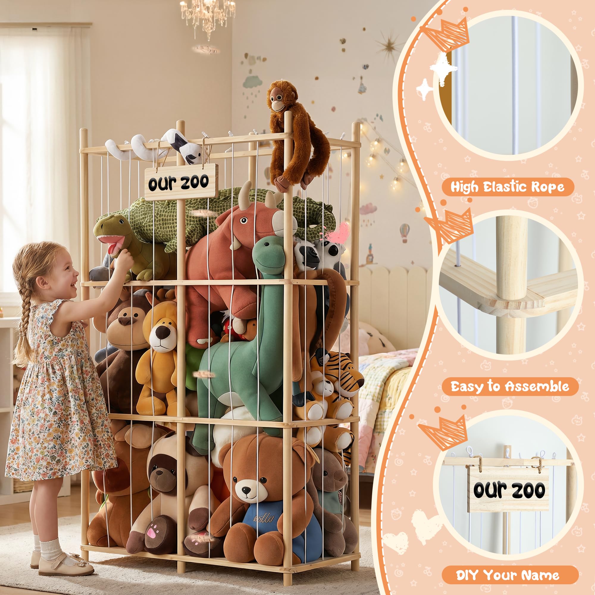 LAMU elastic cords provide easy access to favorite toys on the sides of the storage.