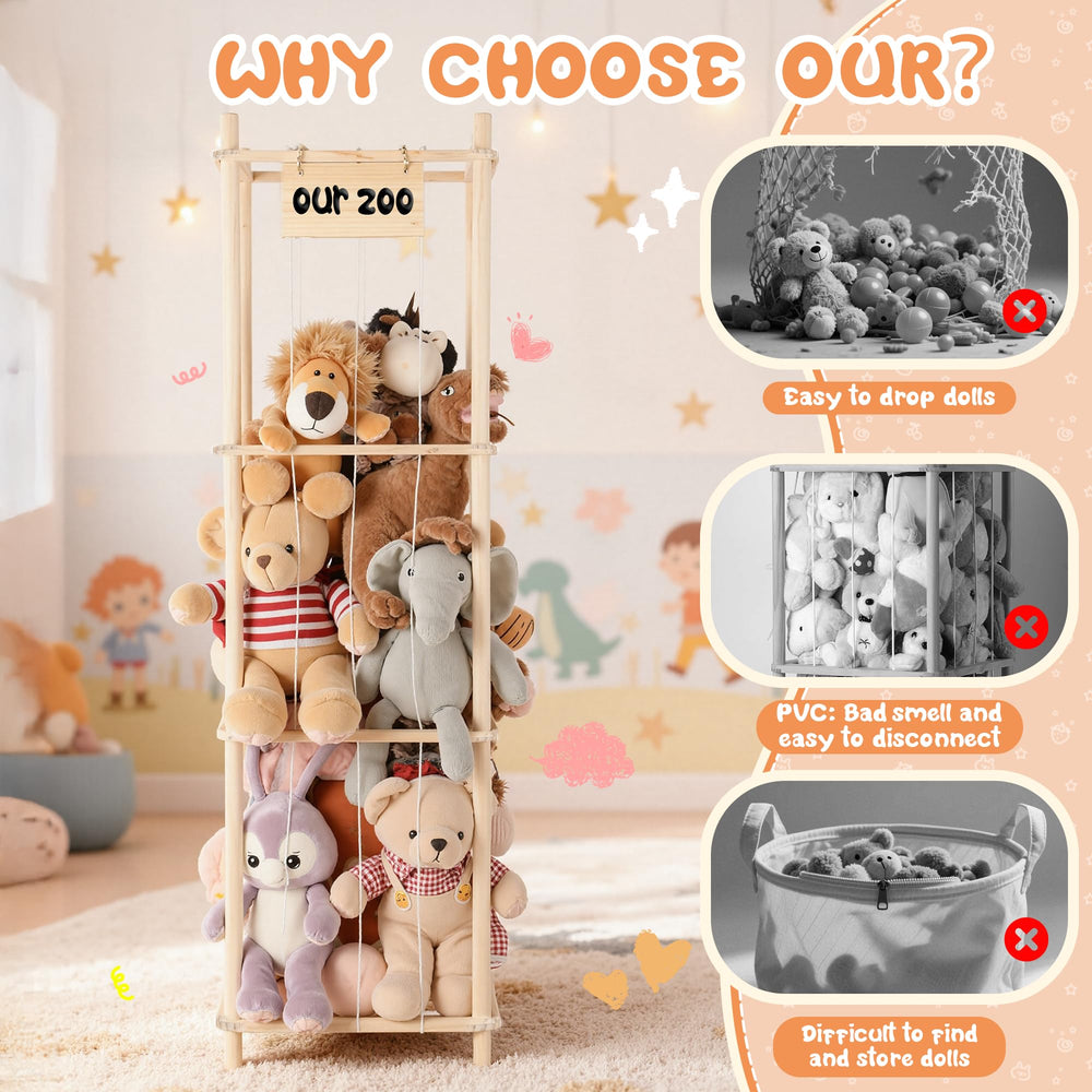 LAMU storage tower ready for display with plush toys neatly arranged