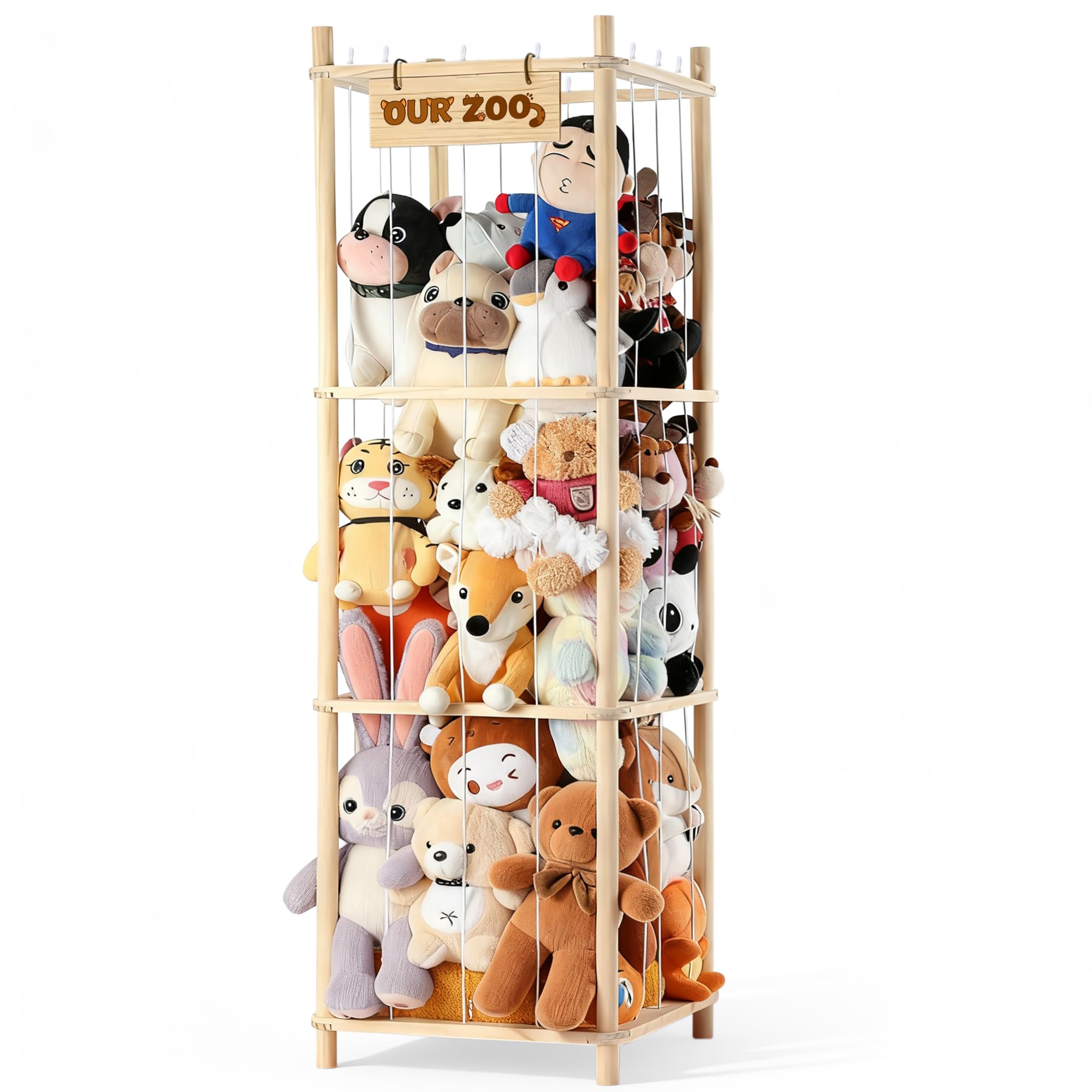 LAMU stuffed animal storage tower front view keeps plush toys neatly organized for a clutter-free playroom