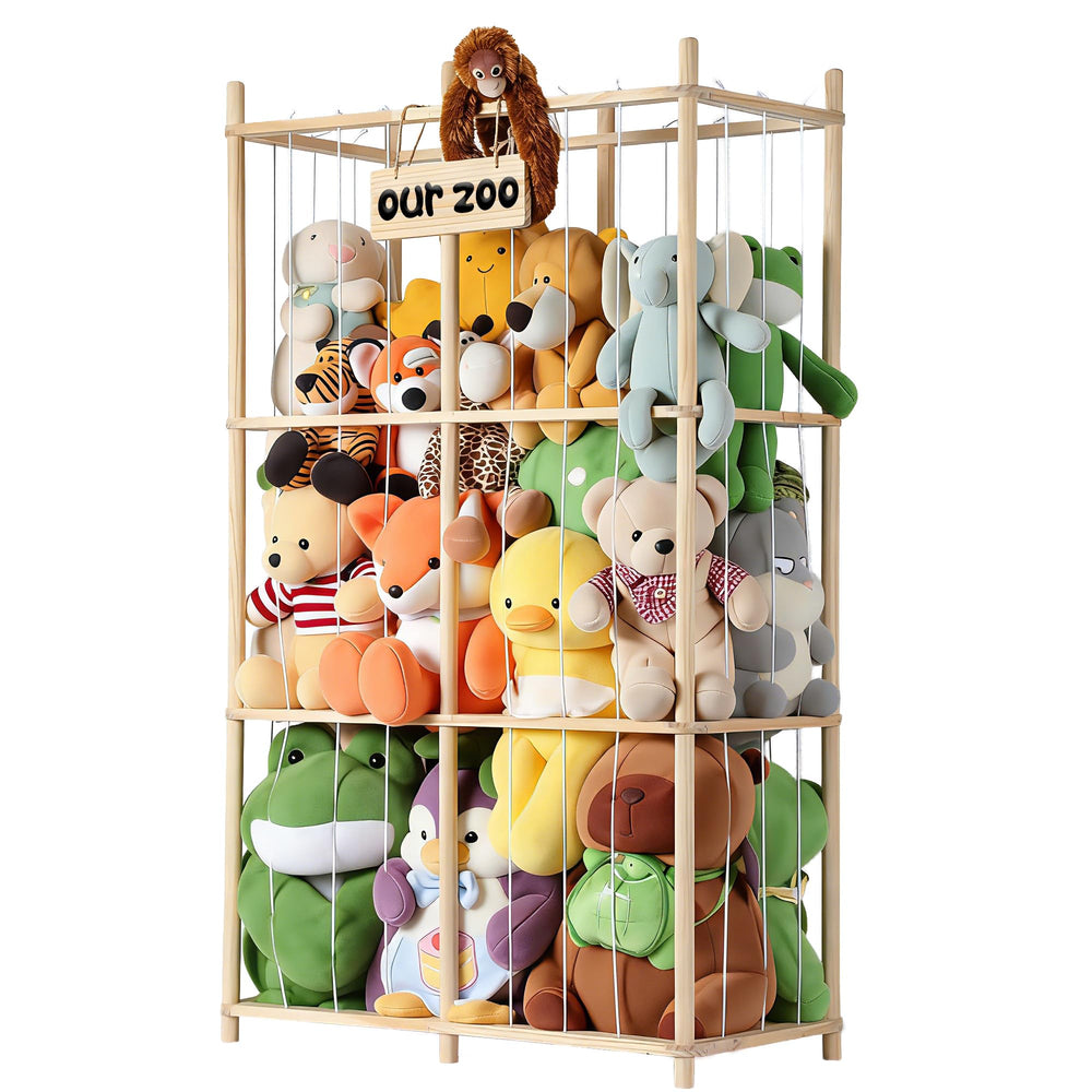 LAMU stuffed animal storage zoo showing spacious toy organization for plush toys and tidy play areas.