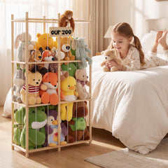 LAMU wooden frame stability highlights durable construction that prevents tipping when loading plush toys.