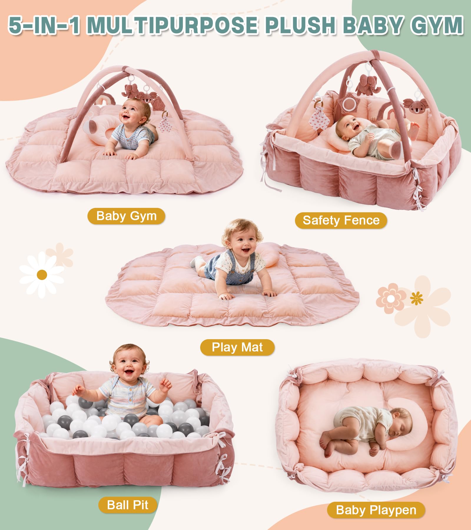 Lanabuna plush activity mat offers soft cushioning for tummy time and floor play