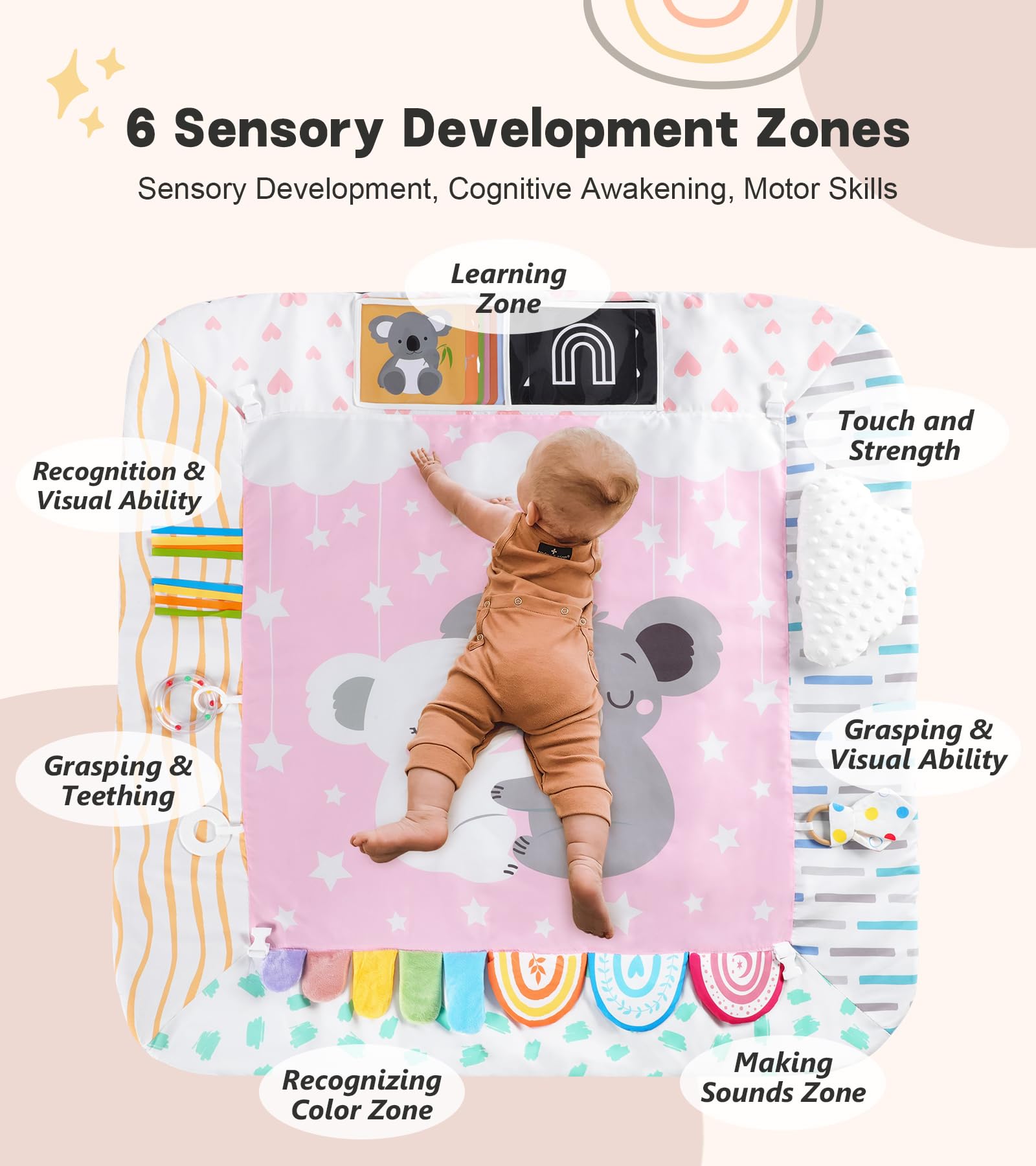 Lanabuna tummy time pillow offers soft support during tummy time and naps.