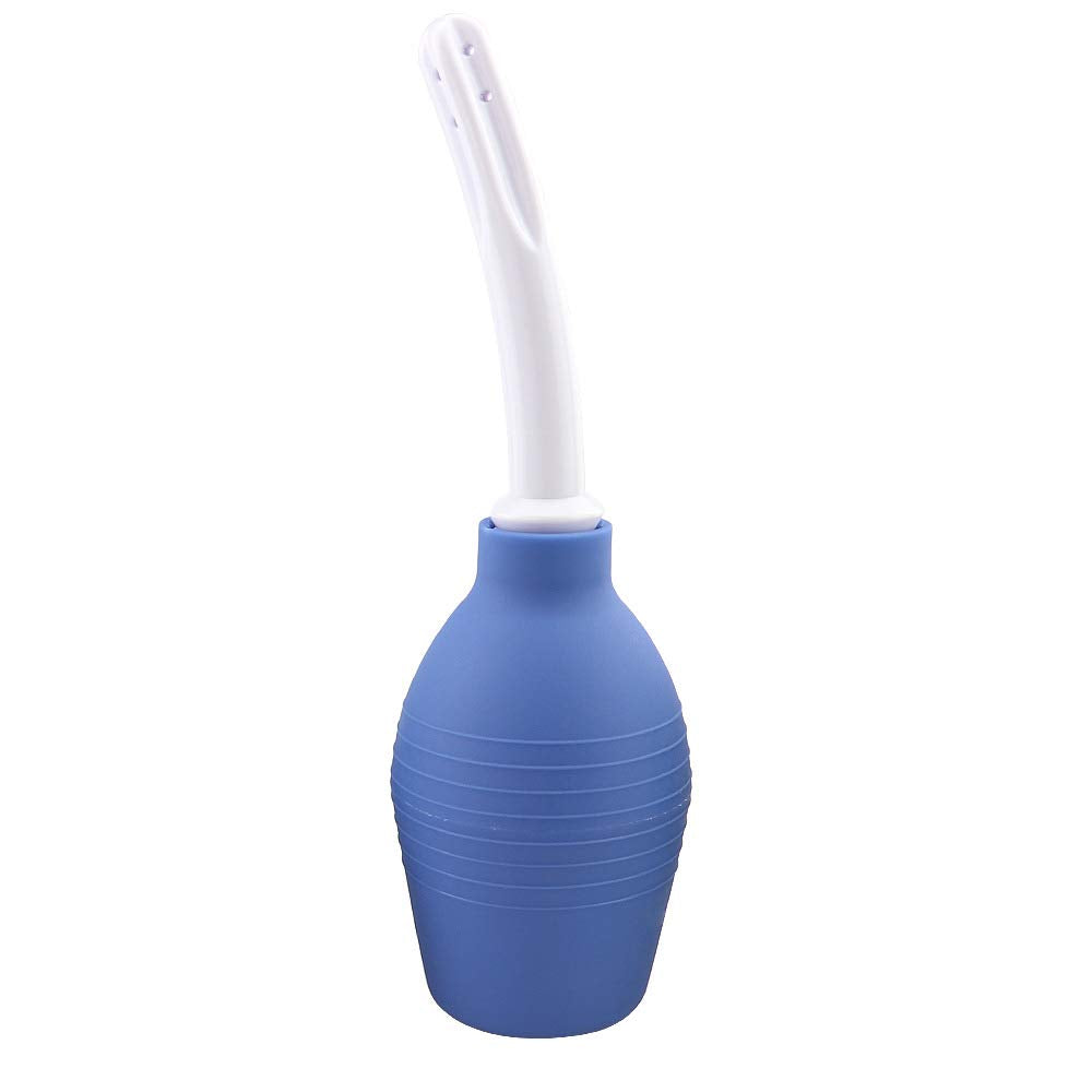Lancsdom Anal Douche Bulb blue with soft nozzle for gentle cleansing.