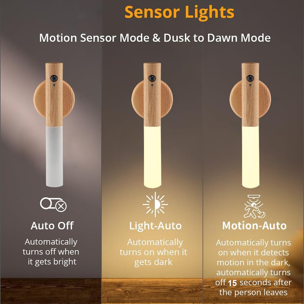 LANDGOO ash wood nursery night light magnet mount enables easy wall attachment