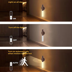 LANDGOO walnut wood night light blends with decor and provides warm glow.