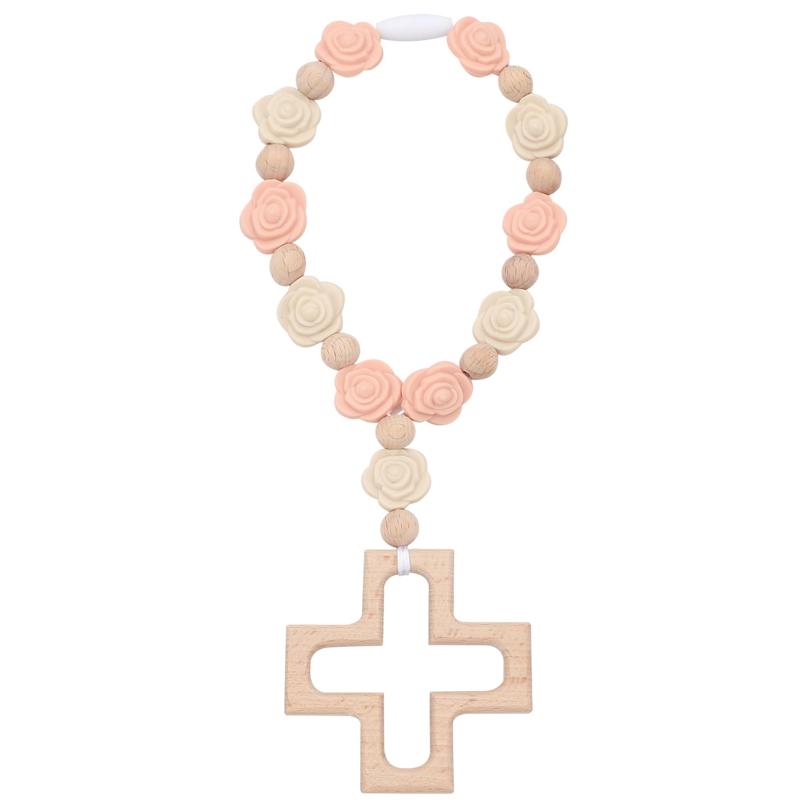 Landical Cross Baptism Silicone Rosary rose detail highlights alternating silicone roses for tactile use